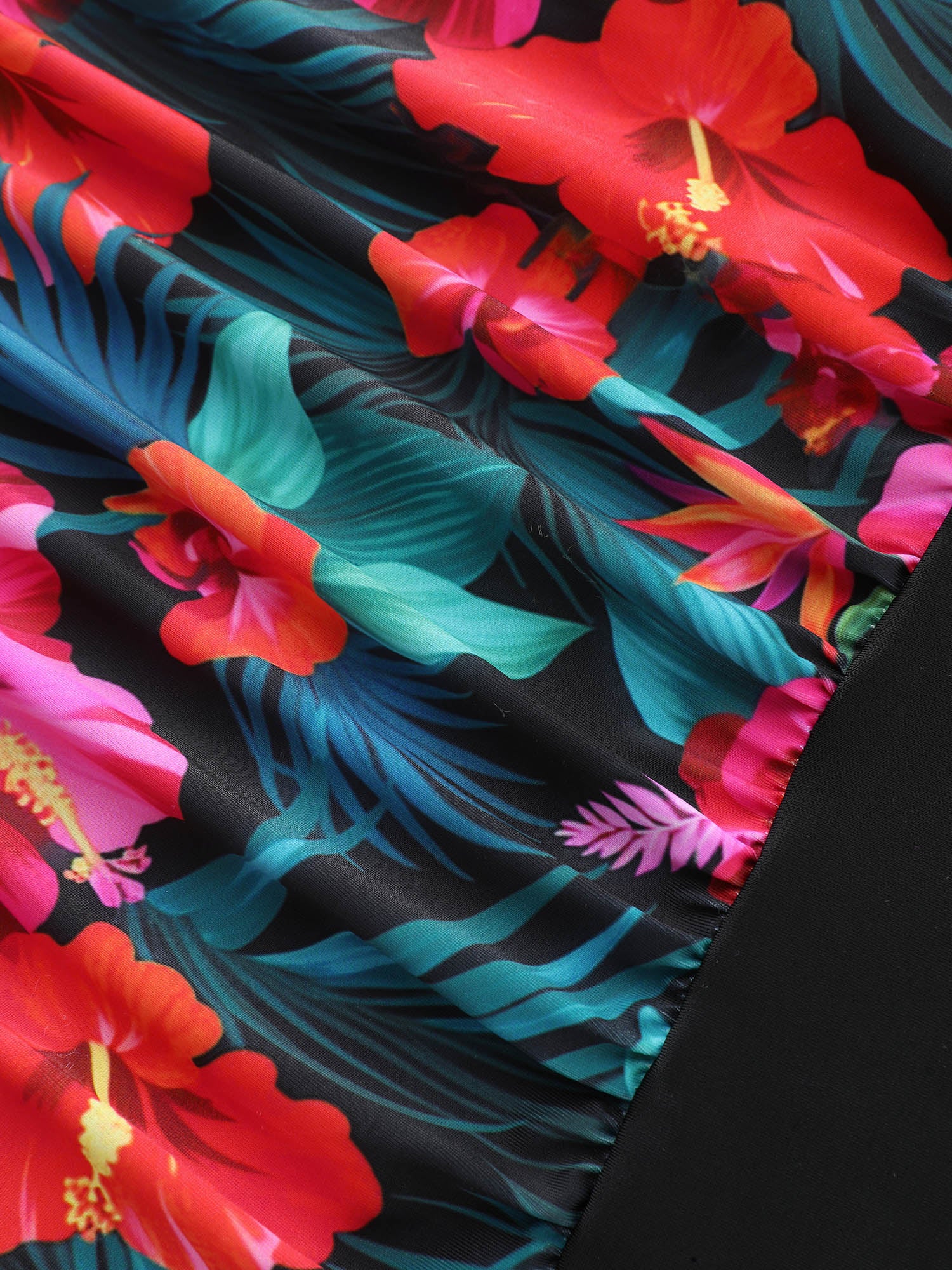 Tropical Floral Print Colorblock One-Piece Swimsuit - Image 6