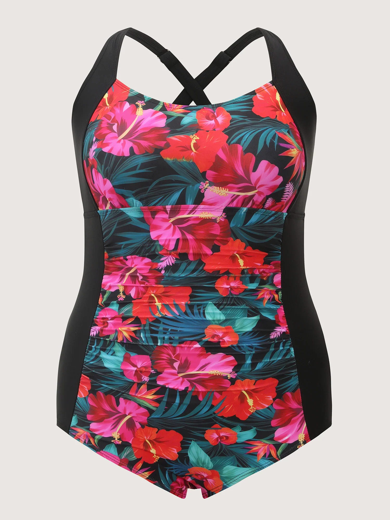 Tropical Floral Print Colorblock One-Piece Swimsuit - Image 7