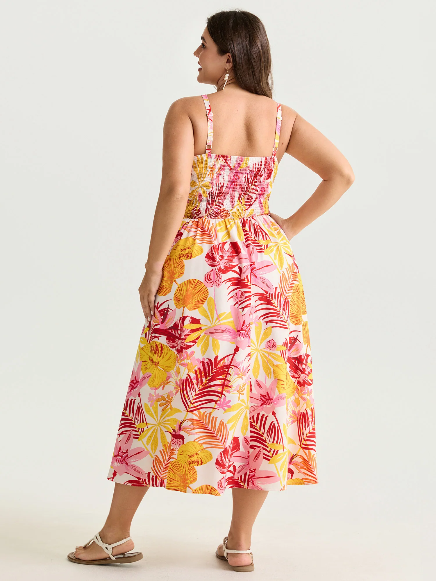 Tropical Floral Print Cut-Out Midi Dress - Image 4