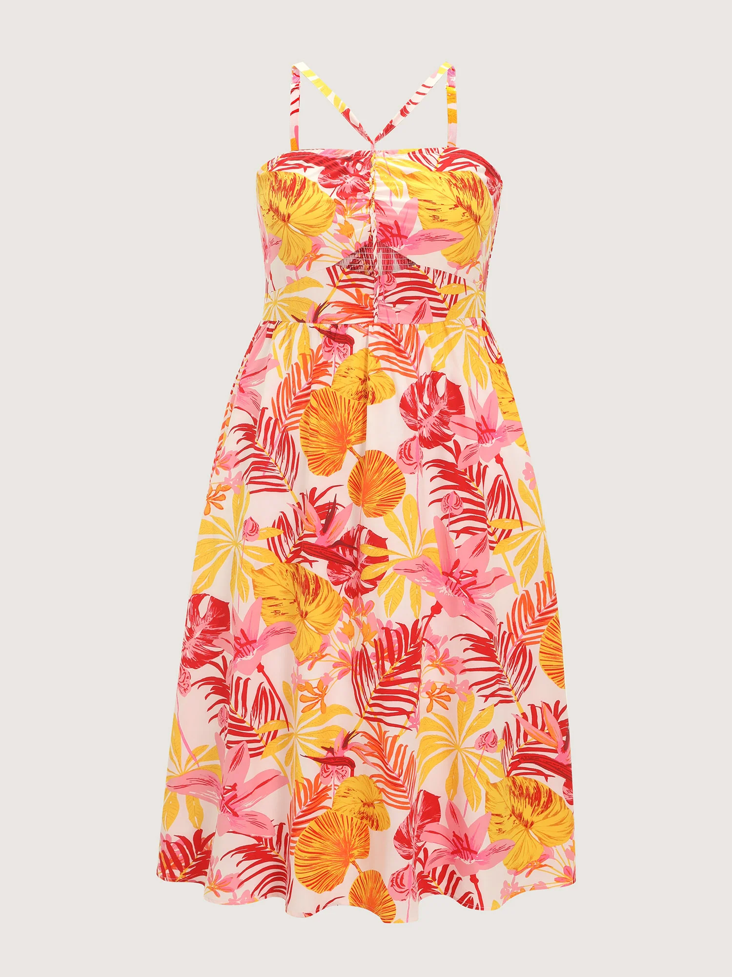 Tropical Floral Print Cut-Out Midi Dress - Image 7