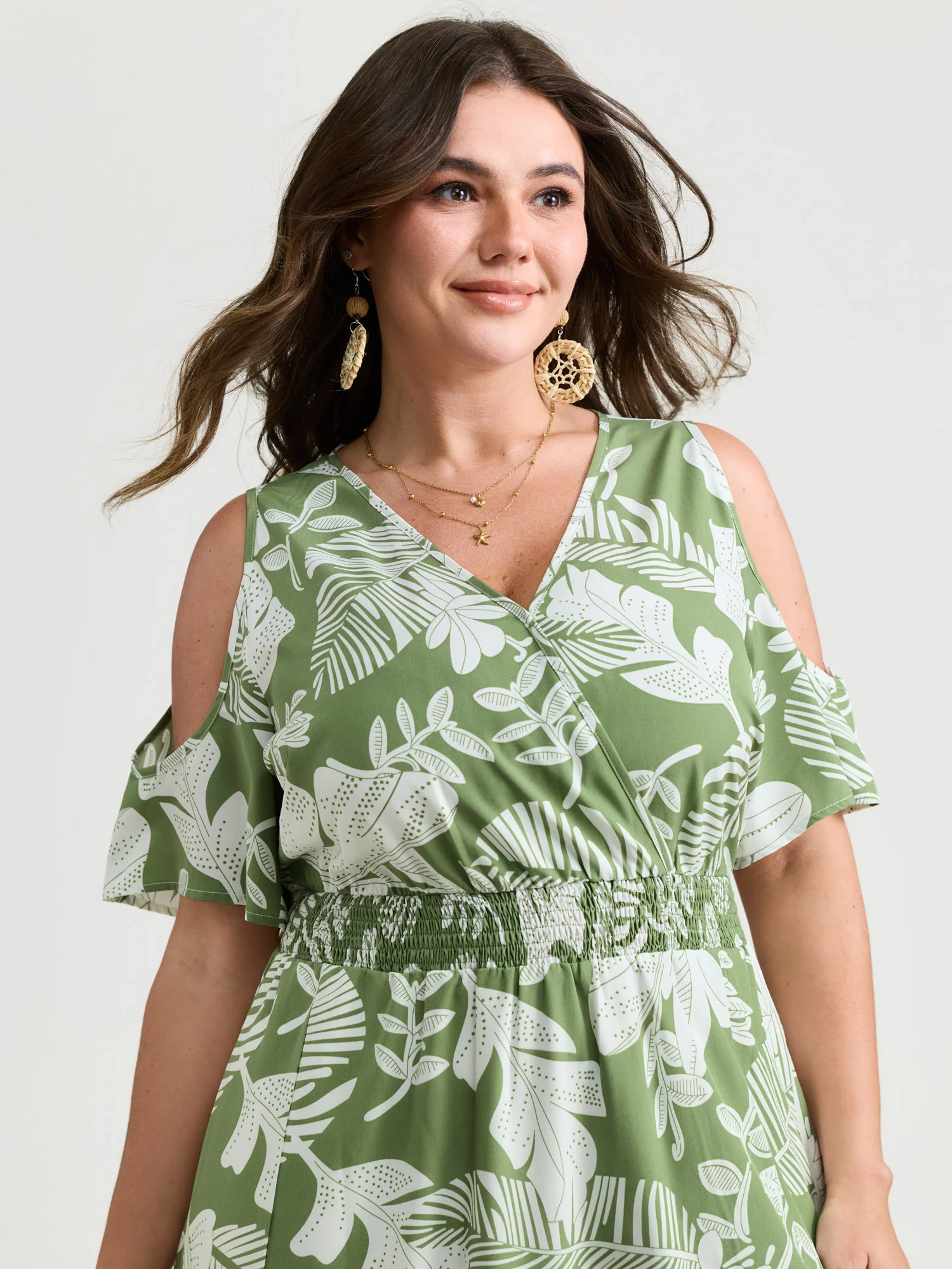 Tropical Floral Print Cut-Out Shoulder Maxi Dress - Image 2