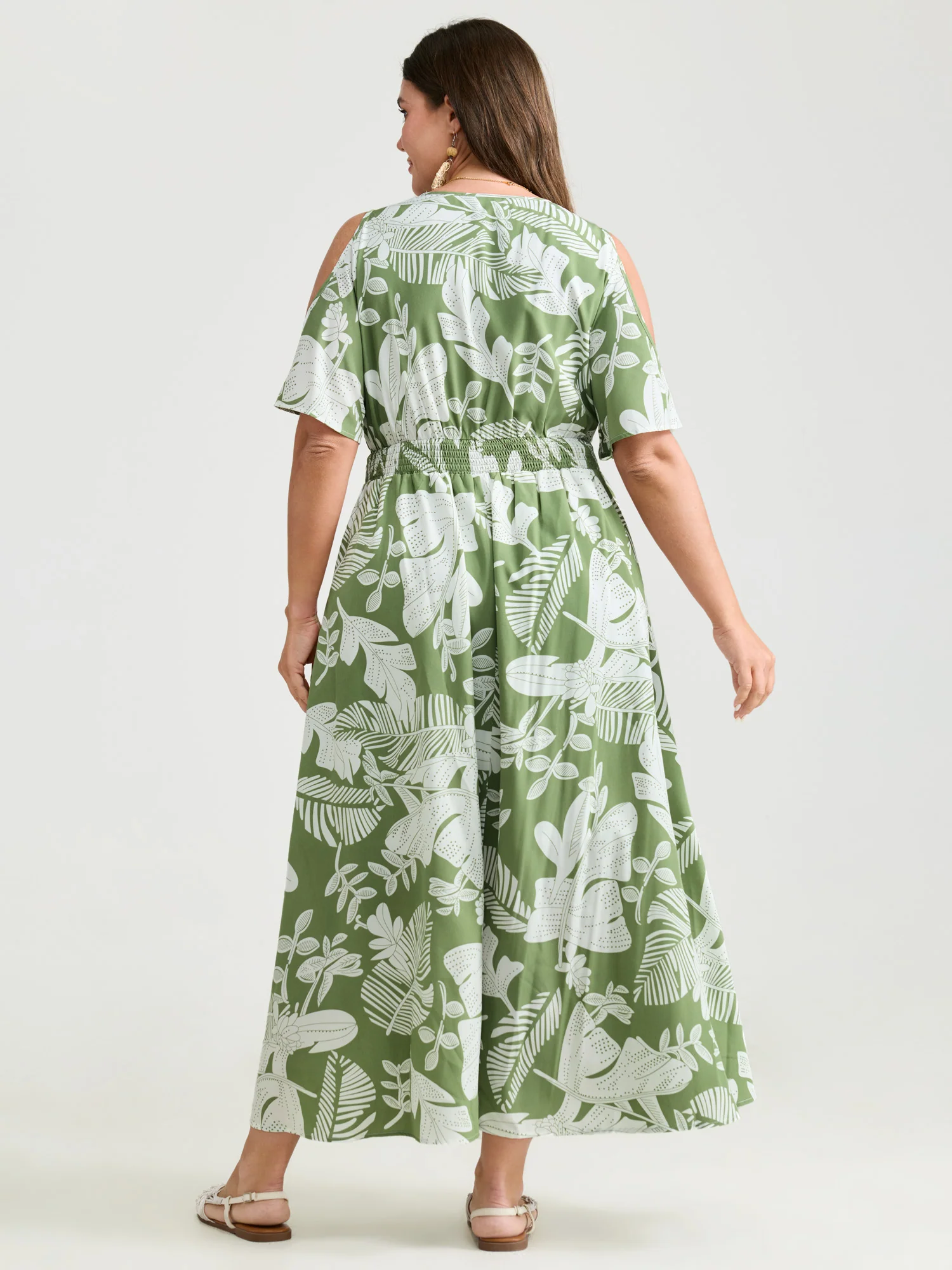 Tropical Floral Print Cut-Out Shoulder Maxi Dress - Image 4