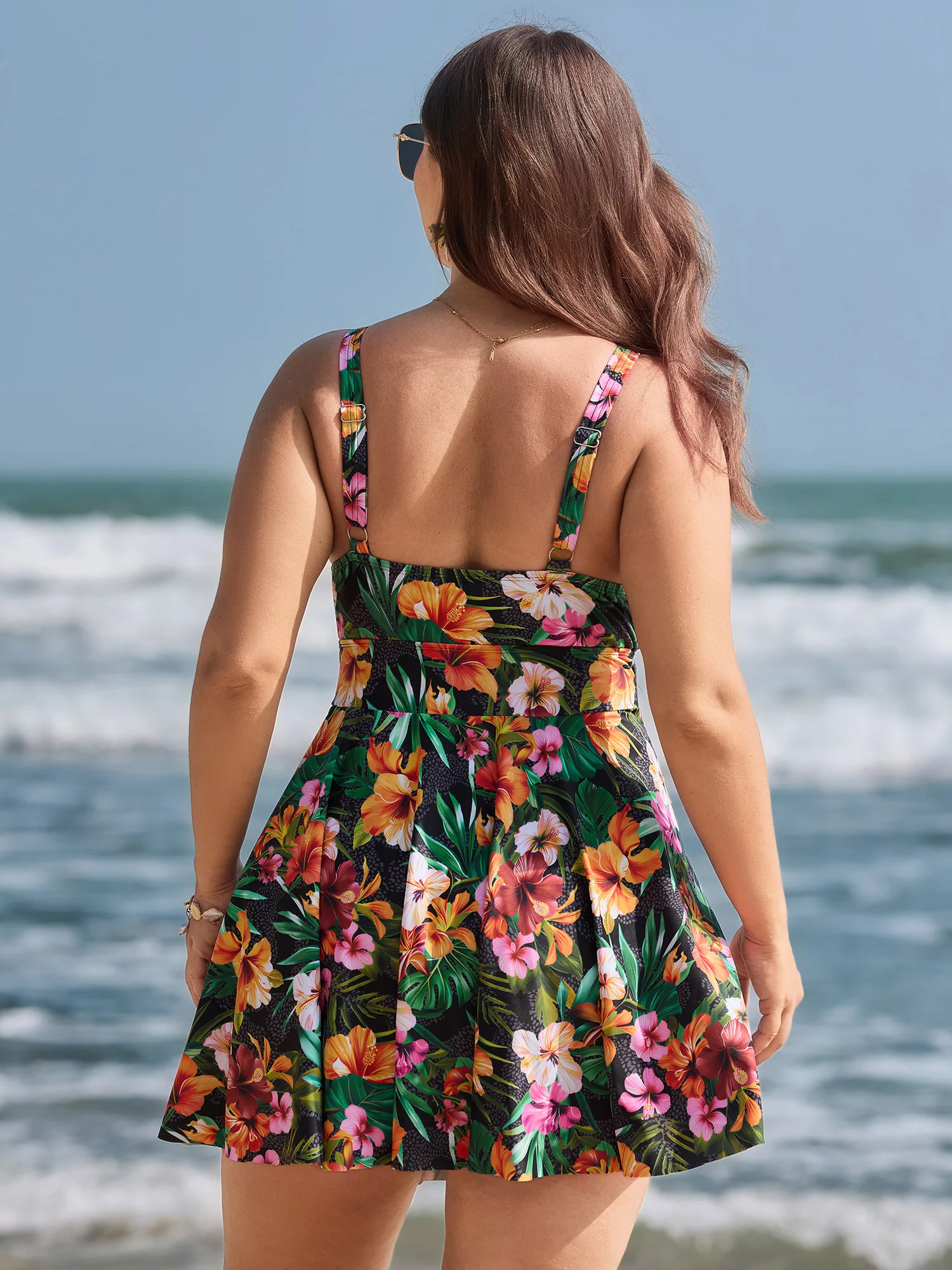 Tropical Floral Print Hip Coverage Swim Dress - Image 6