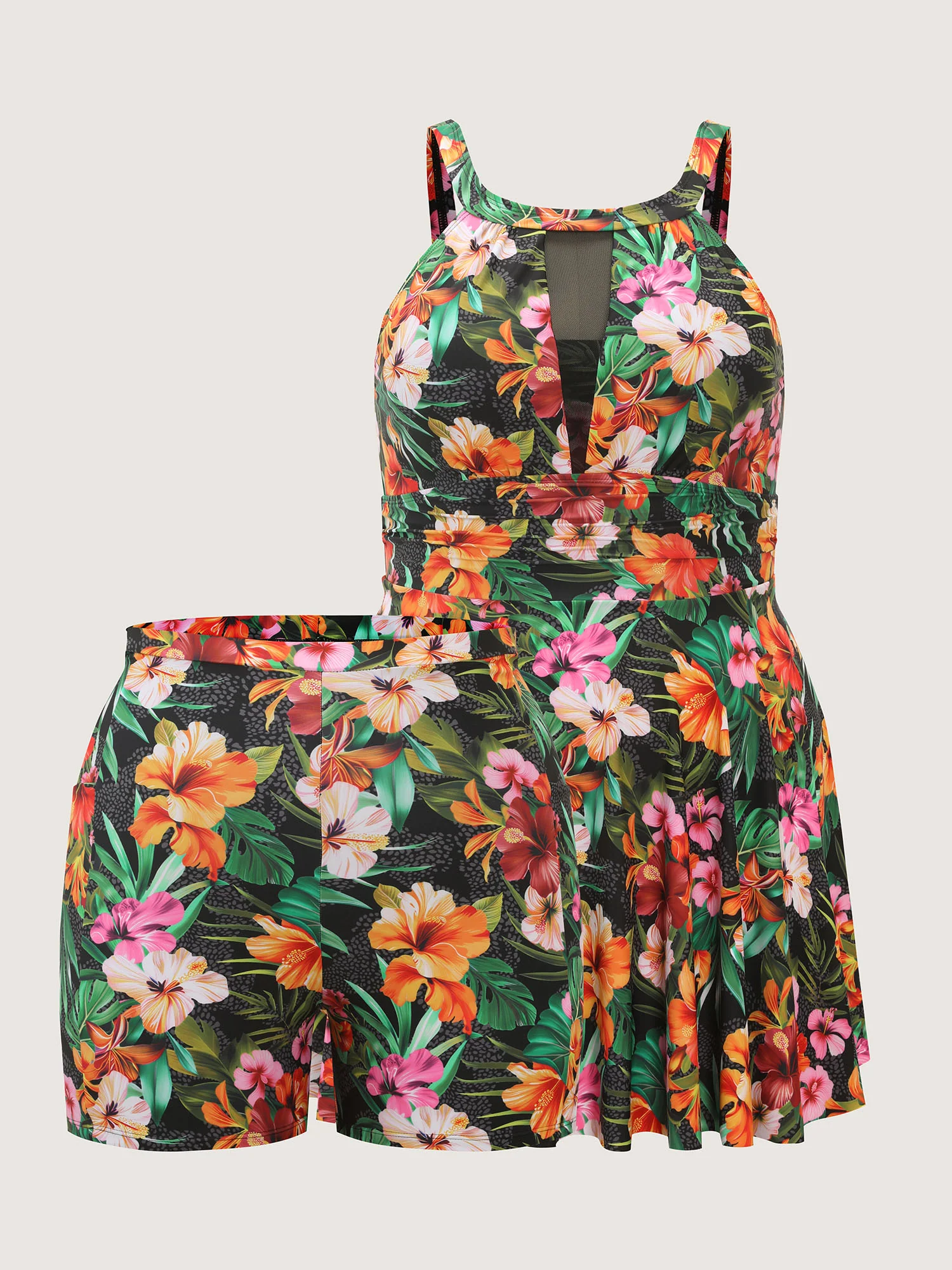 Tropical Floral Print Hip Coverage Swim Dress - Image 7