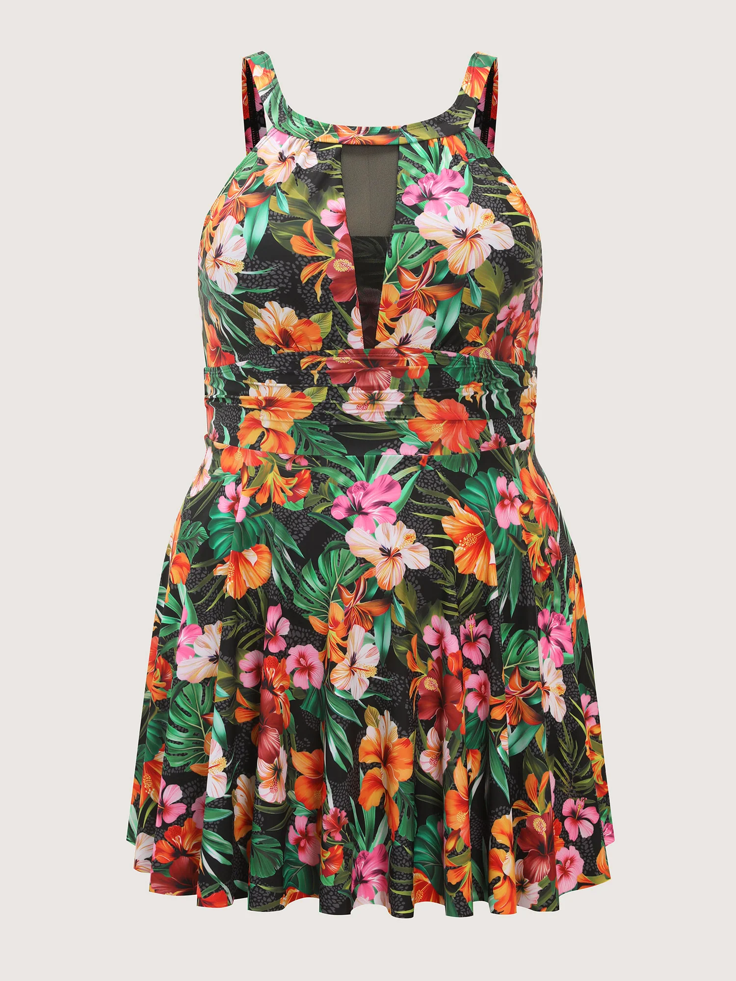Tropical Floral Print Hip Coverage Swim Dress - Image 8