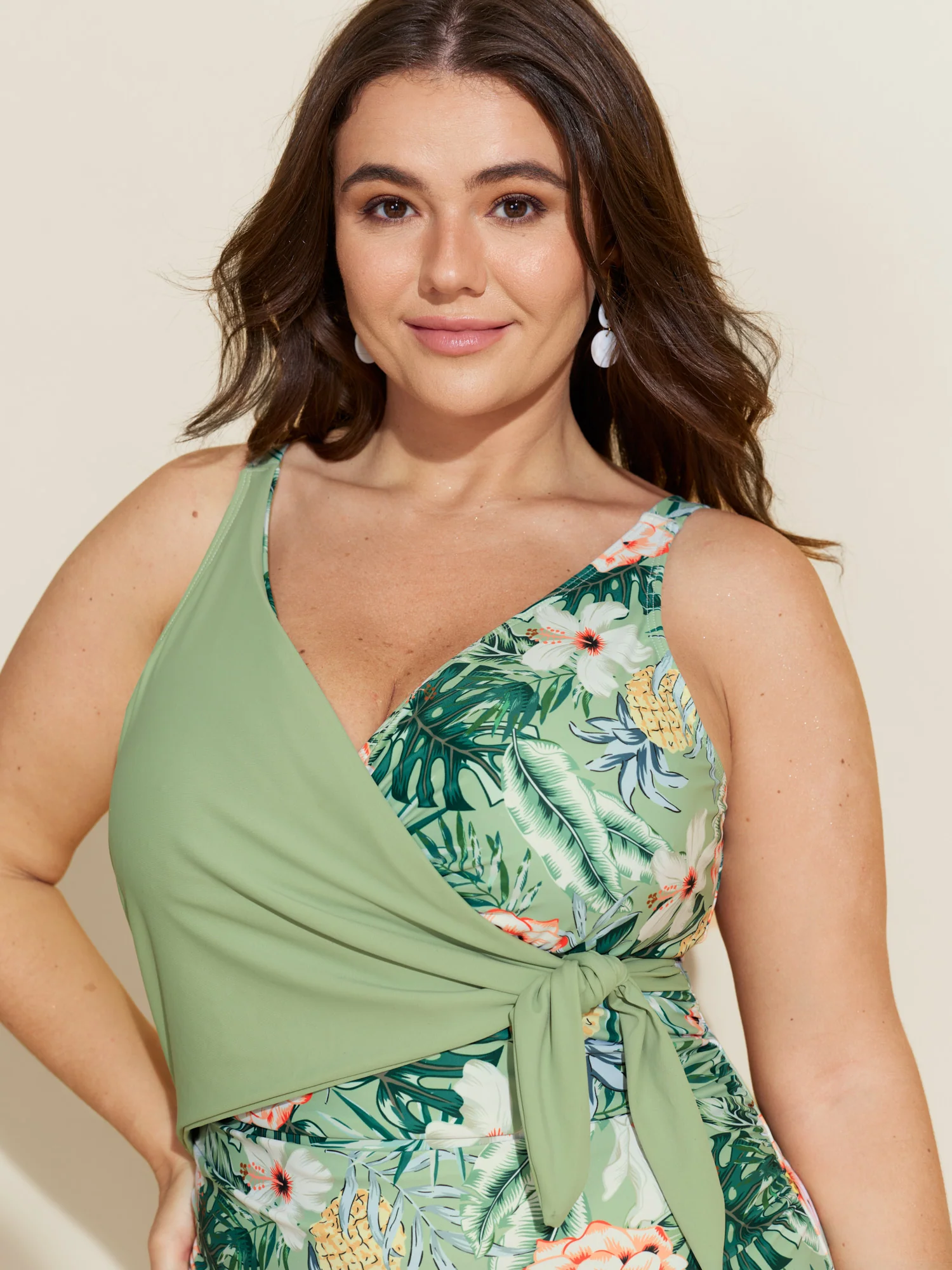 Tropical Floral Print Knotted One-Piece Swimsuit - Image 2