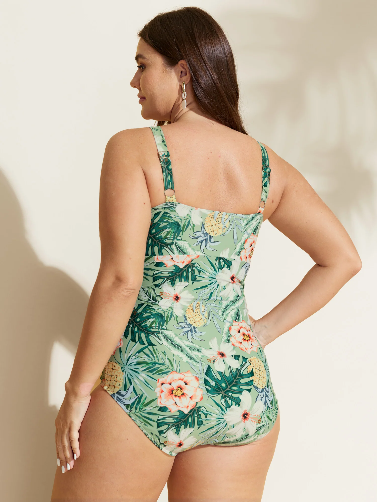Tropical Floral Print Knotted One-Piece Swimsuit - Image 4