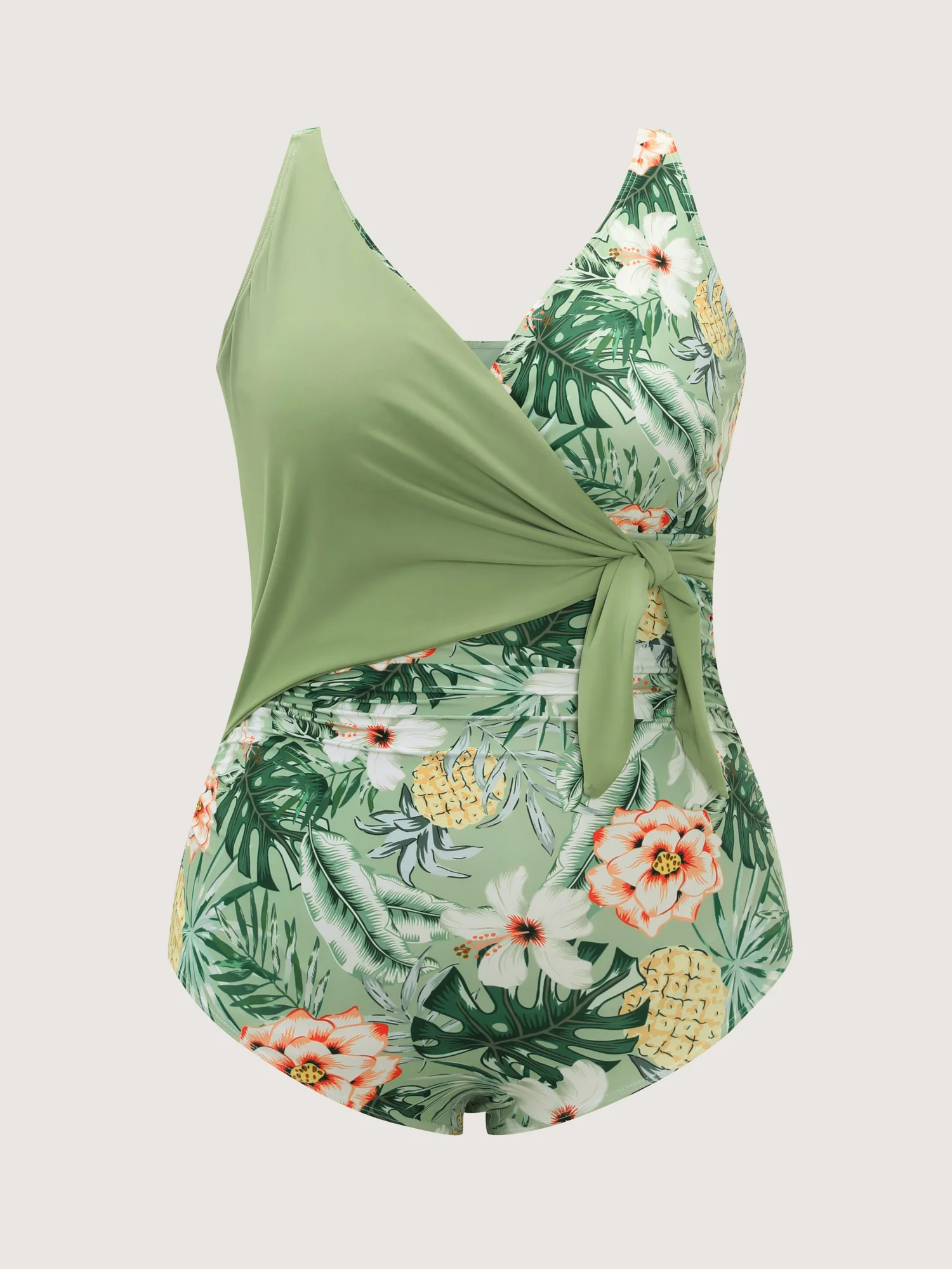 Tropical Floral Print Knotted One-Piece Swimsuit - Image 5