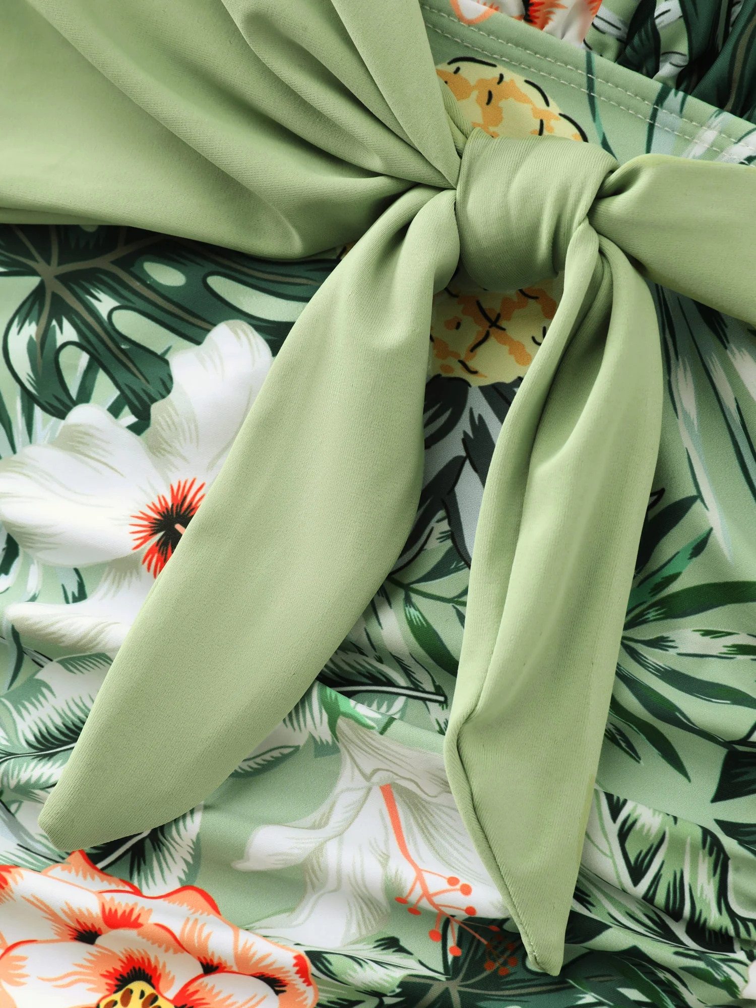 Tropical Floral Print Knotted One-Piece Swimsuit - Image 6