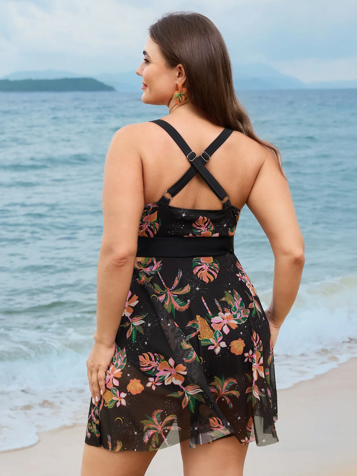 Tropical Floral Print Mesh Swim Dress - Image 5