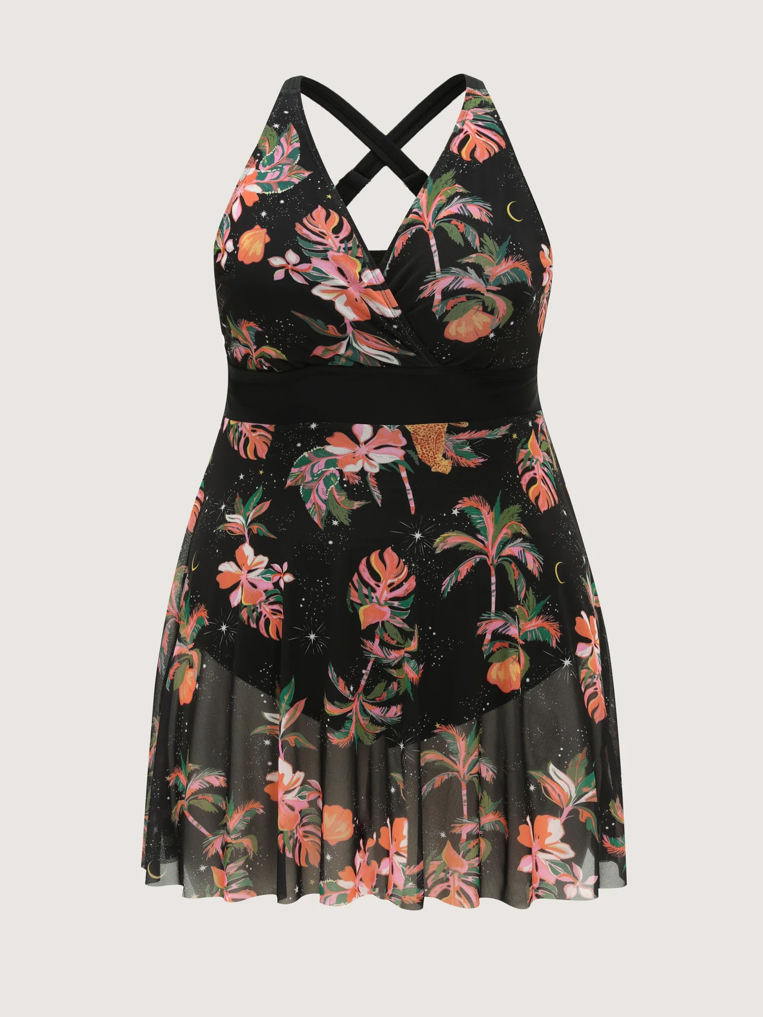 Tropical Floral Print Mesh Swim Dress - Image 6