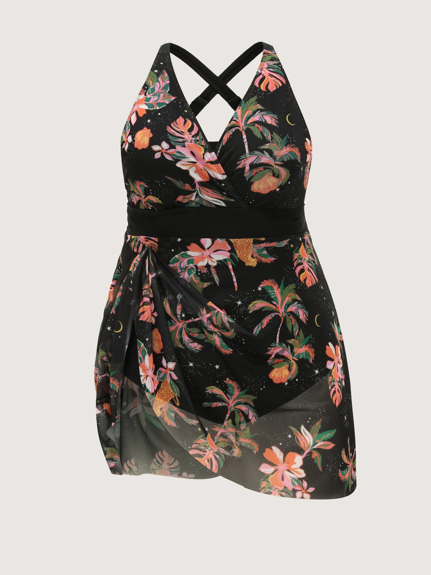 Tropical Floral Print Mesh Swim Dress - Image 7