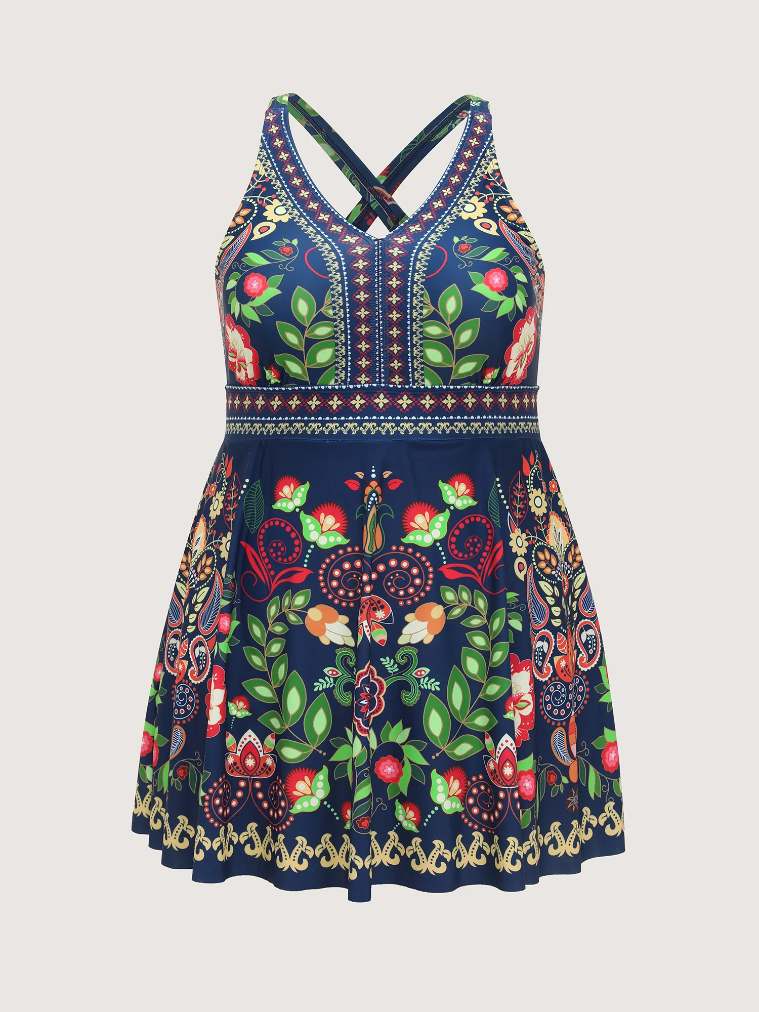 Tropical Floral Print Pockets Swim Dress - Image 10