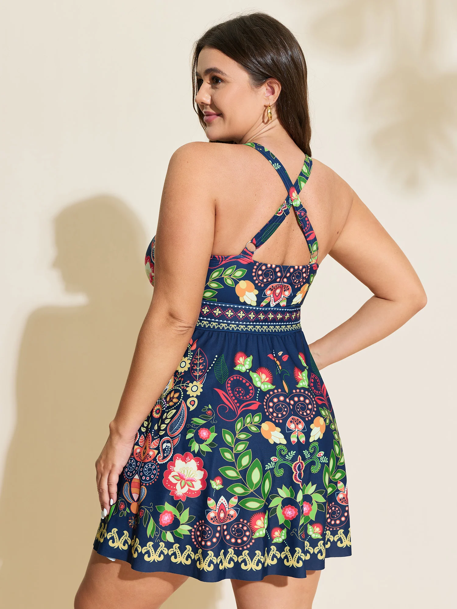 Tropical Floral Print Pockets Swim Dress - Image 6