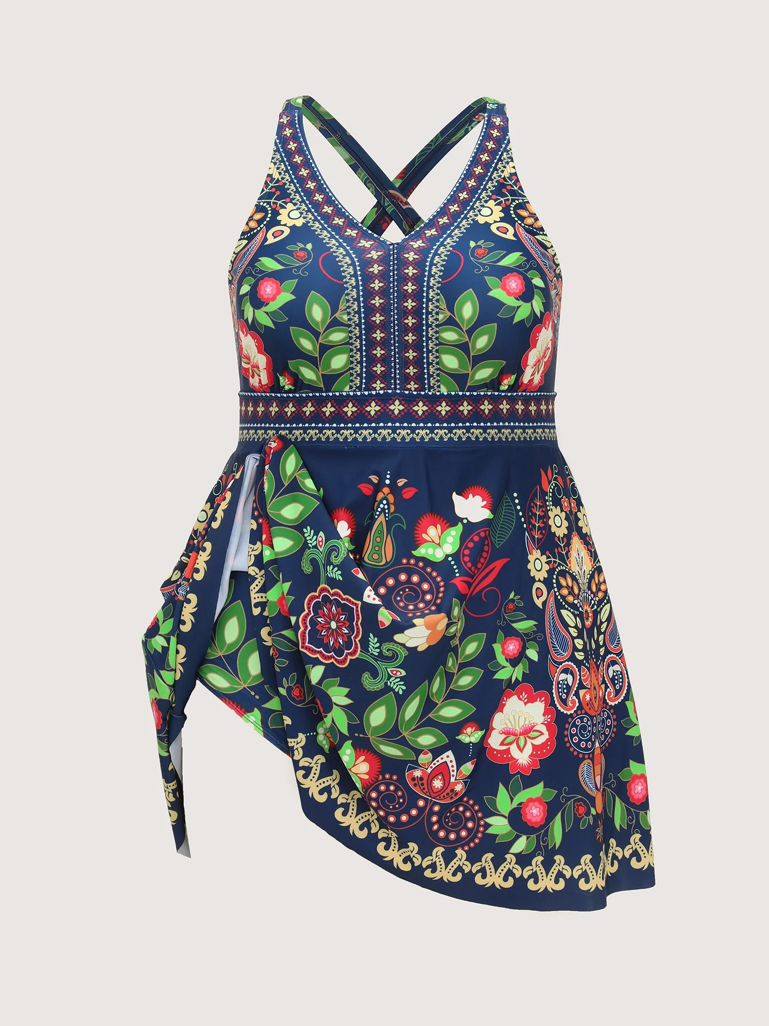 Tropical Floral Print Pockets Swim Dress - Image 9