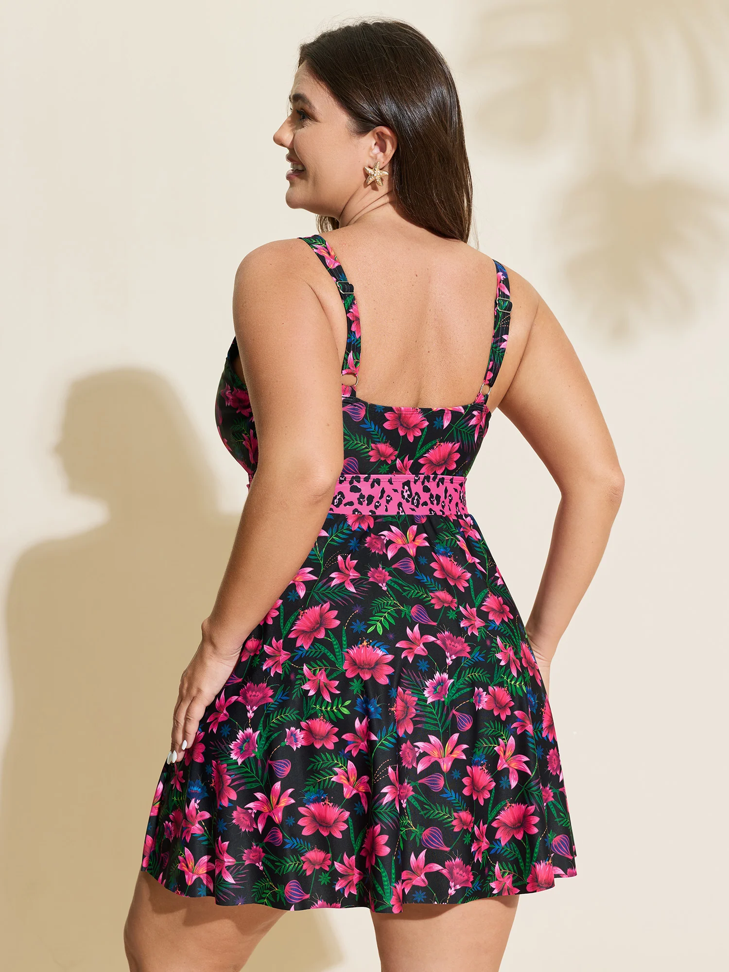 Tropical Floral Print Pockets Swim Dress - Image 6