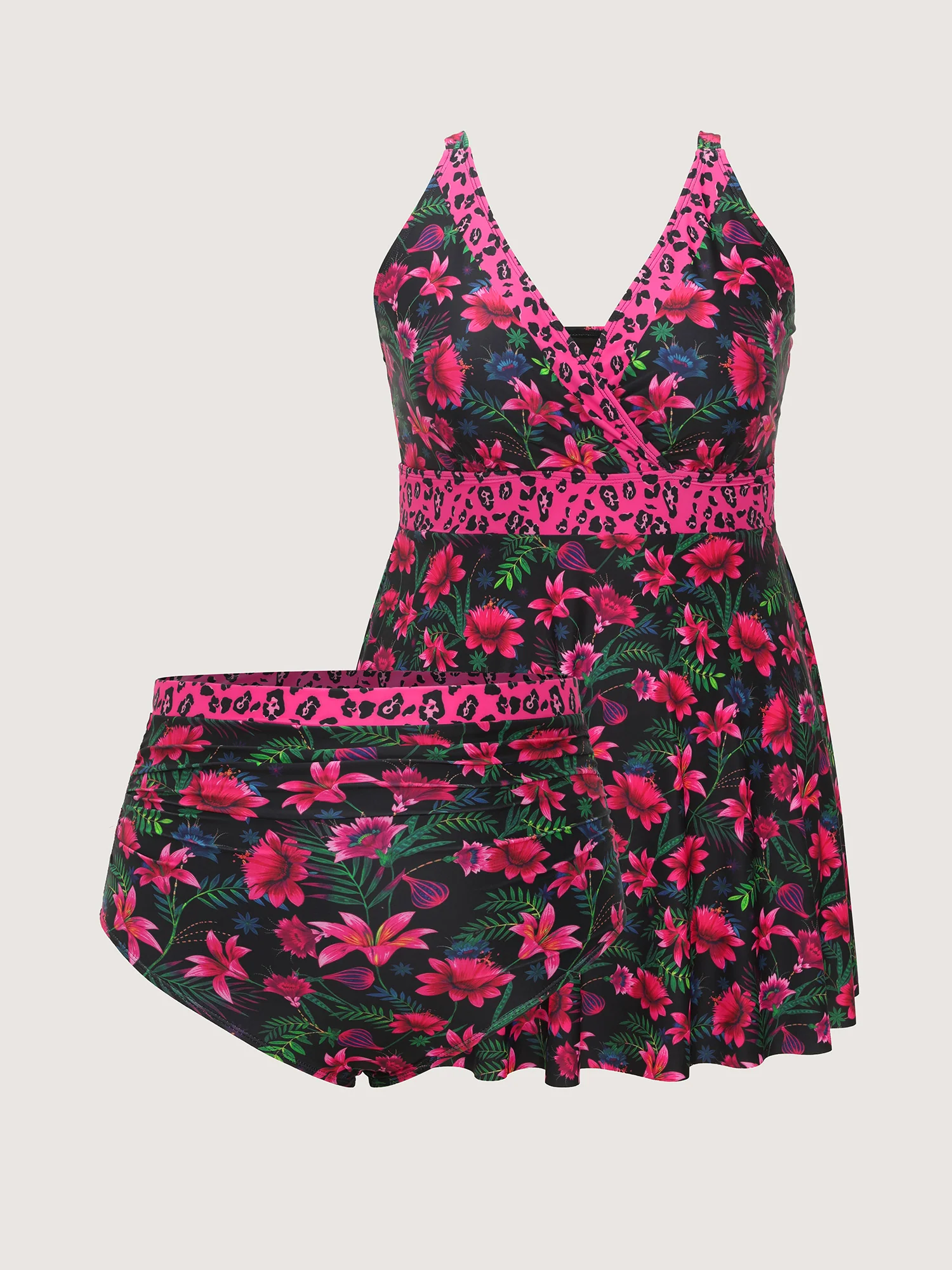 Tropical Floral Print Pockets Swim Dress - Image 7