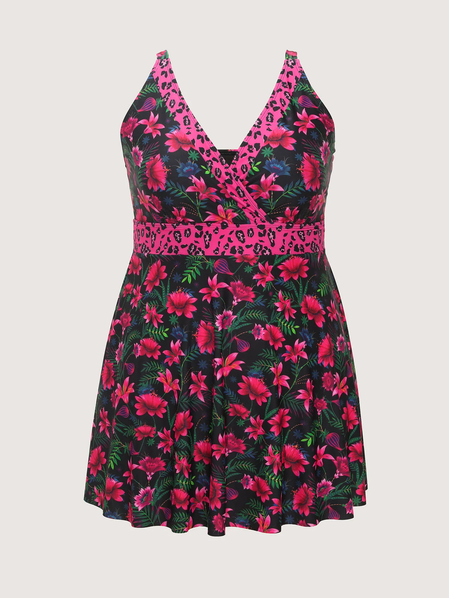 Tropical Floral Print Pockets Swim Dress - Image 8