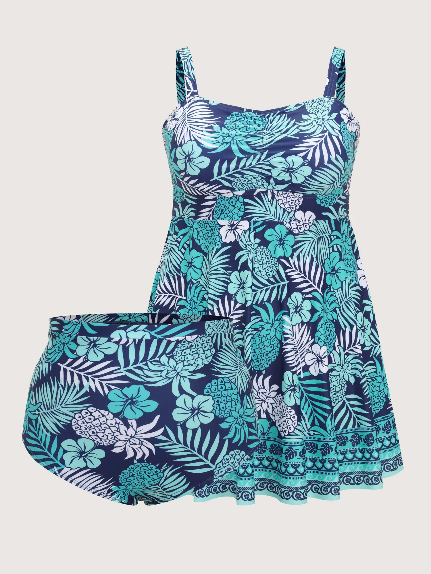 Tropical Floral Print Ruched Swim Dress - Image 6