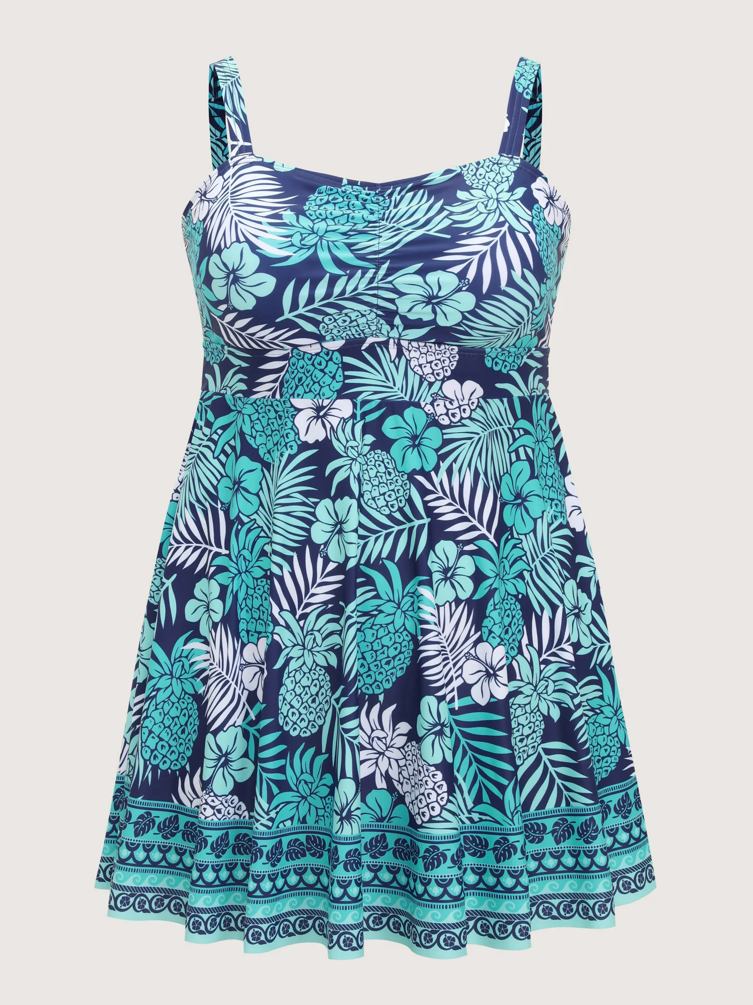 Tropical Floral Print Ruched Swim Dress - Image 7