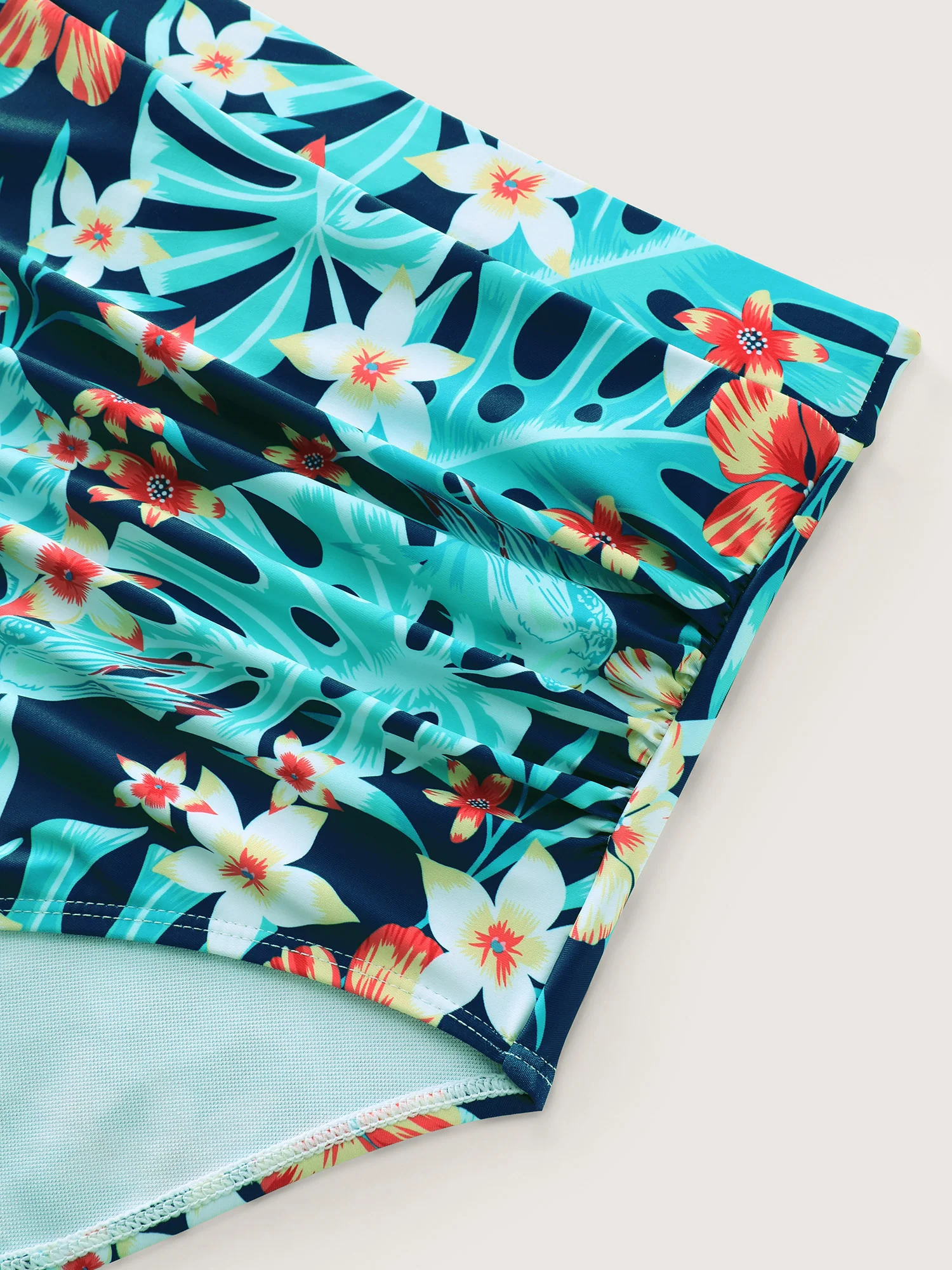 Tropical Floral Print Shrink Pleat Swim Bottoms - Image 5
