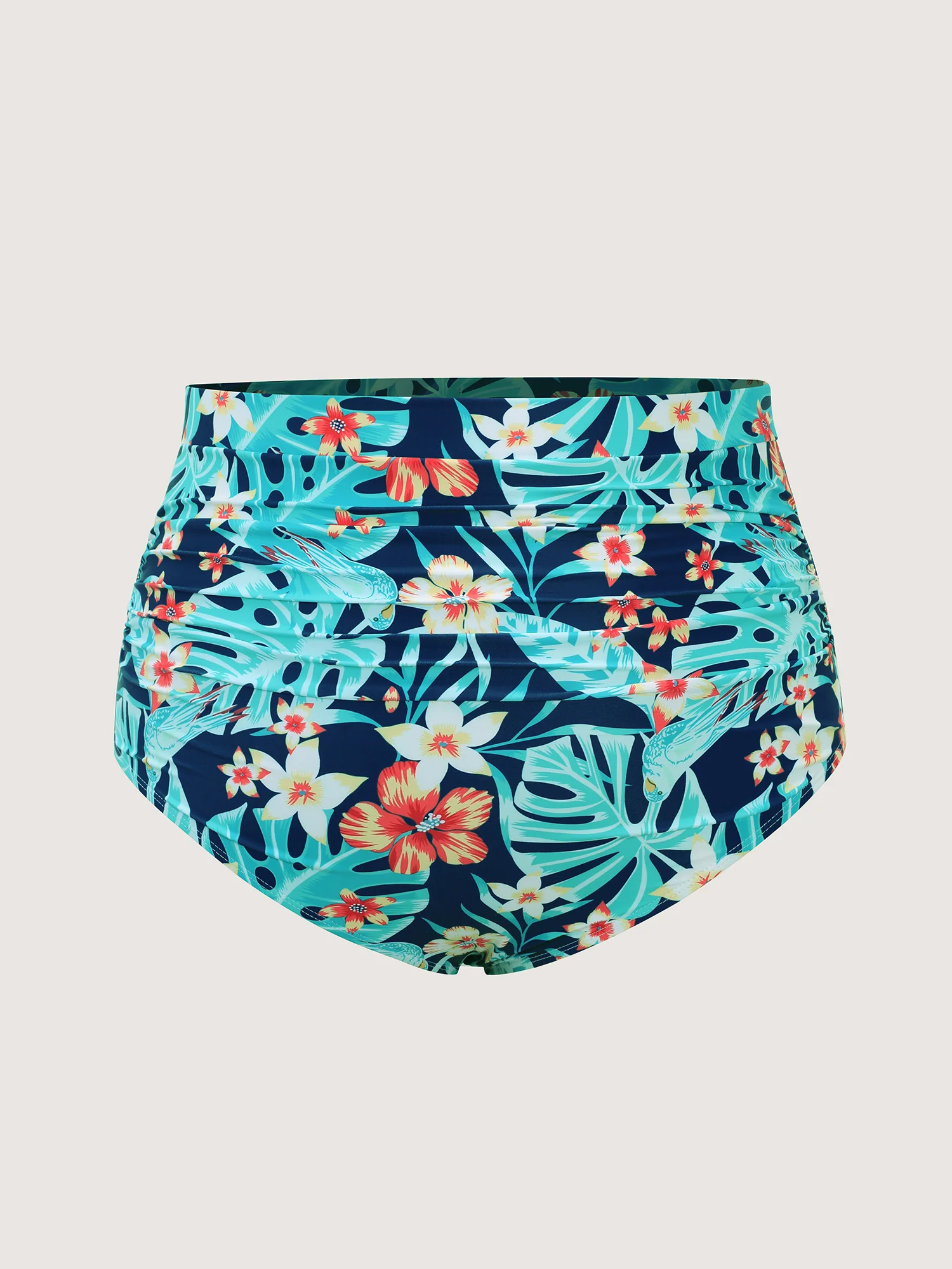 Tropical Floral Print Shrink Pleat Swim Bottoms - Image 6