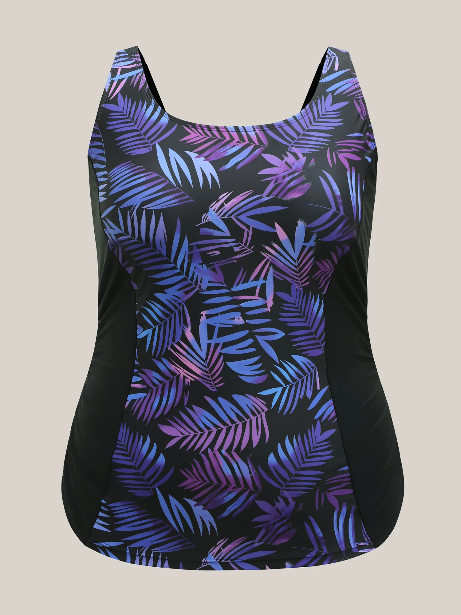 Tropical Floral Print Spliced Swim Top - Image 5