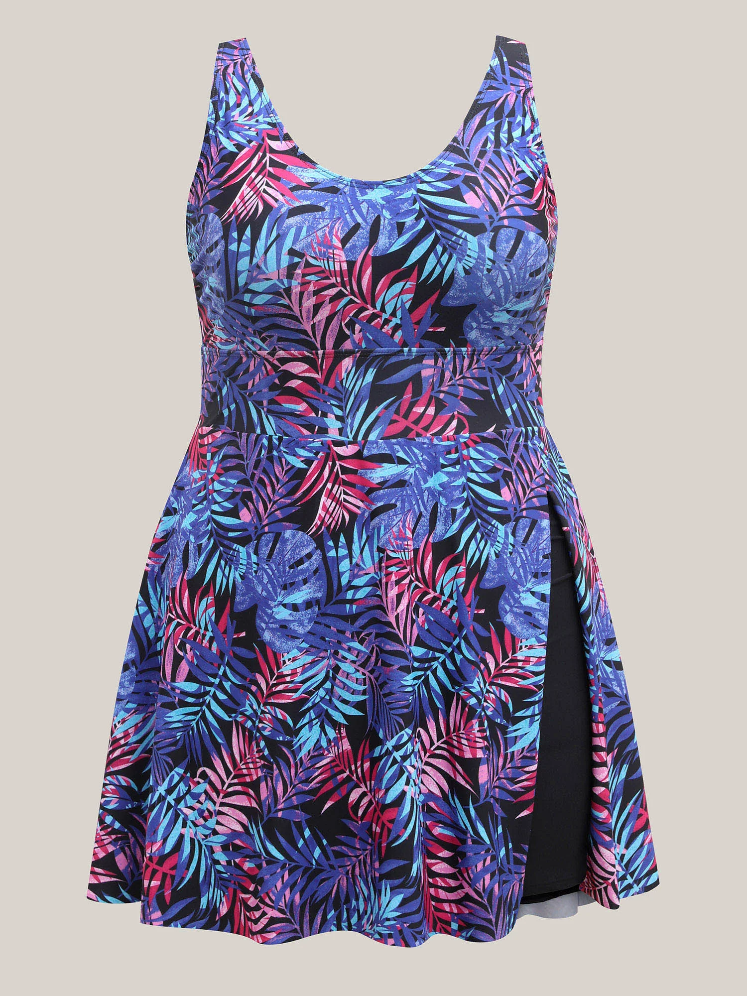 Tropical Floral Print Split Swim Dress - Image 8