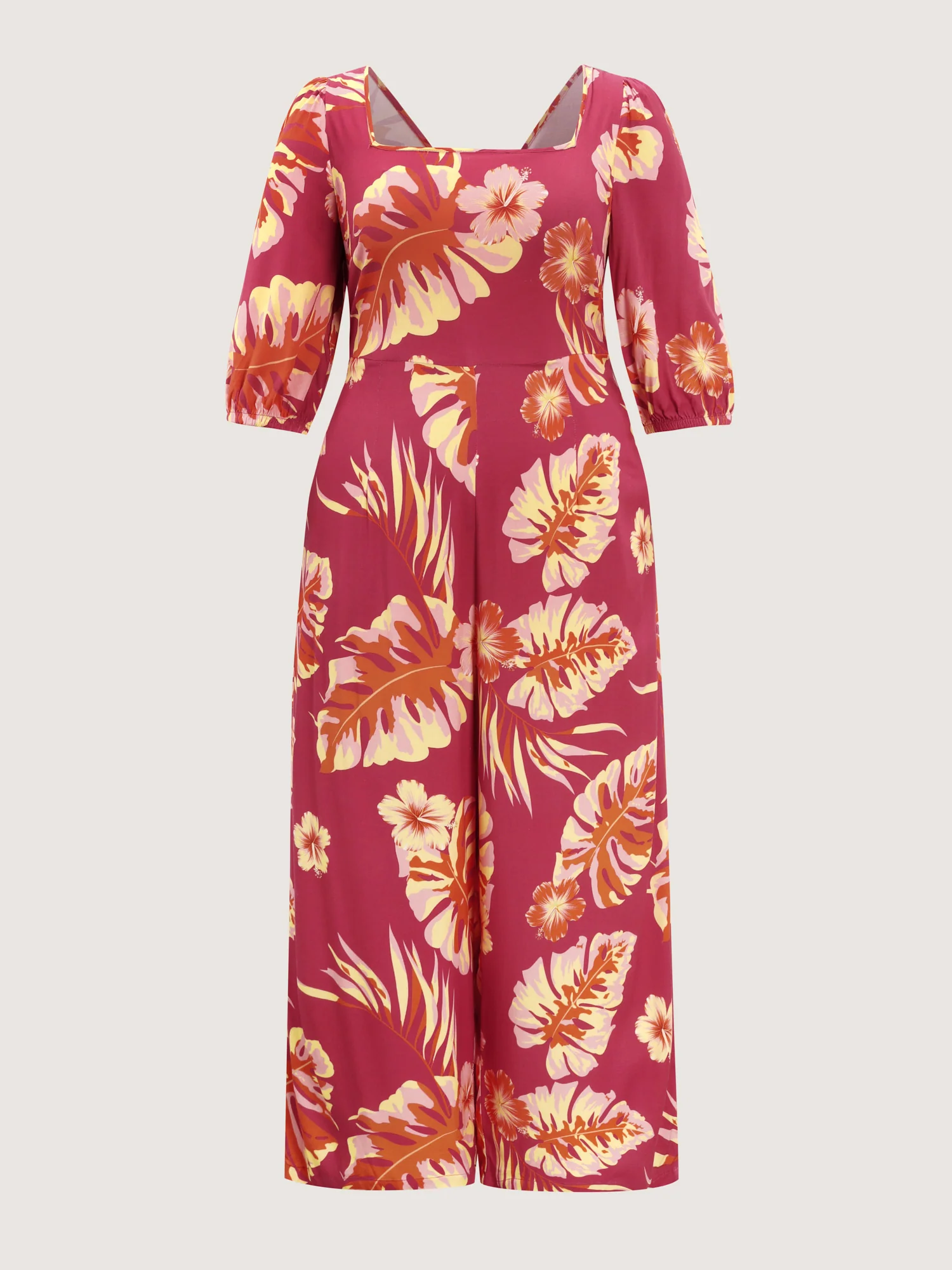 Tropical Floral Print Square Neckline Jumpsuit - Image 8
