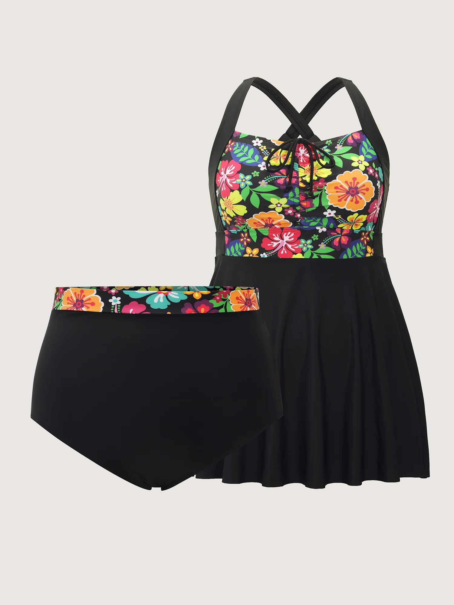 Tropical Floral Print Tie-Up Swim Dress - Image 6