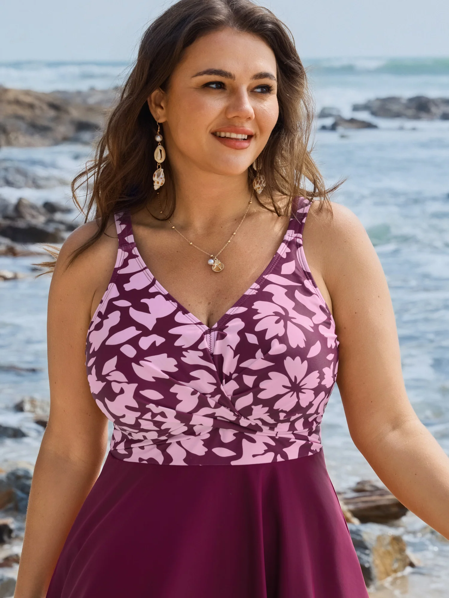 Tropical Floral Print Twist-Front Swim Dress - Image 2