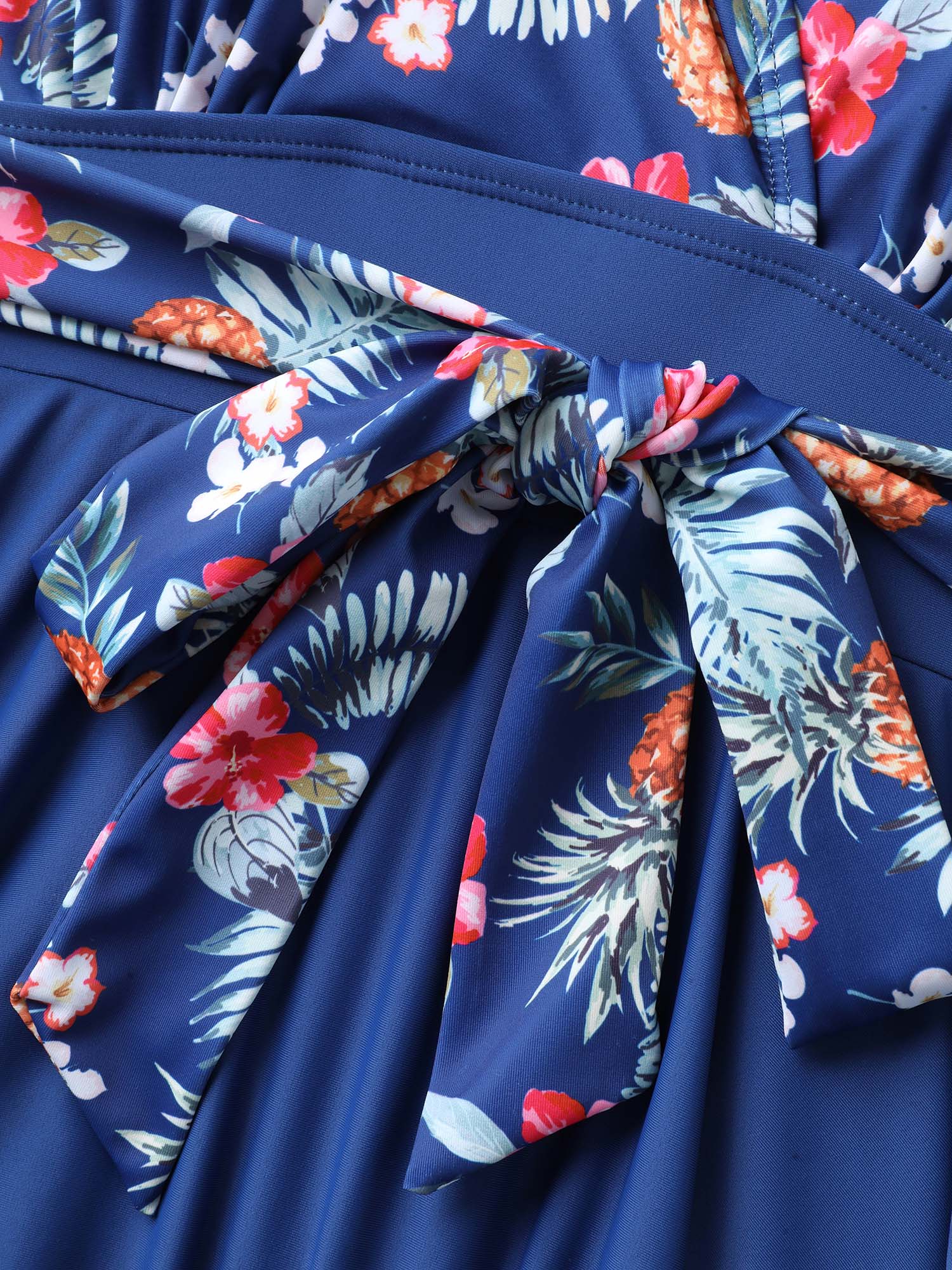 Tropical Floral Print Waist-Tie Swim Dress - Image 6