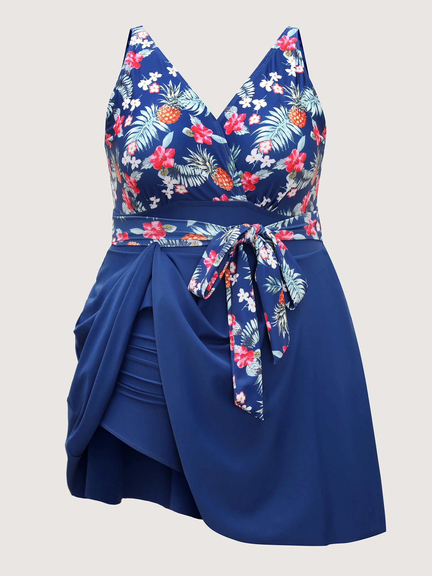 Tropical Floral Print Waist-Tie Swim Dress - Image 8