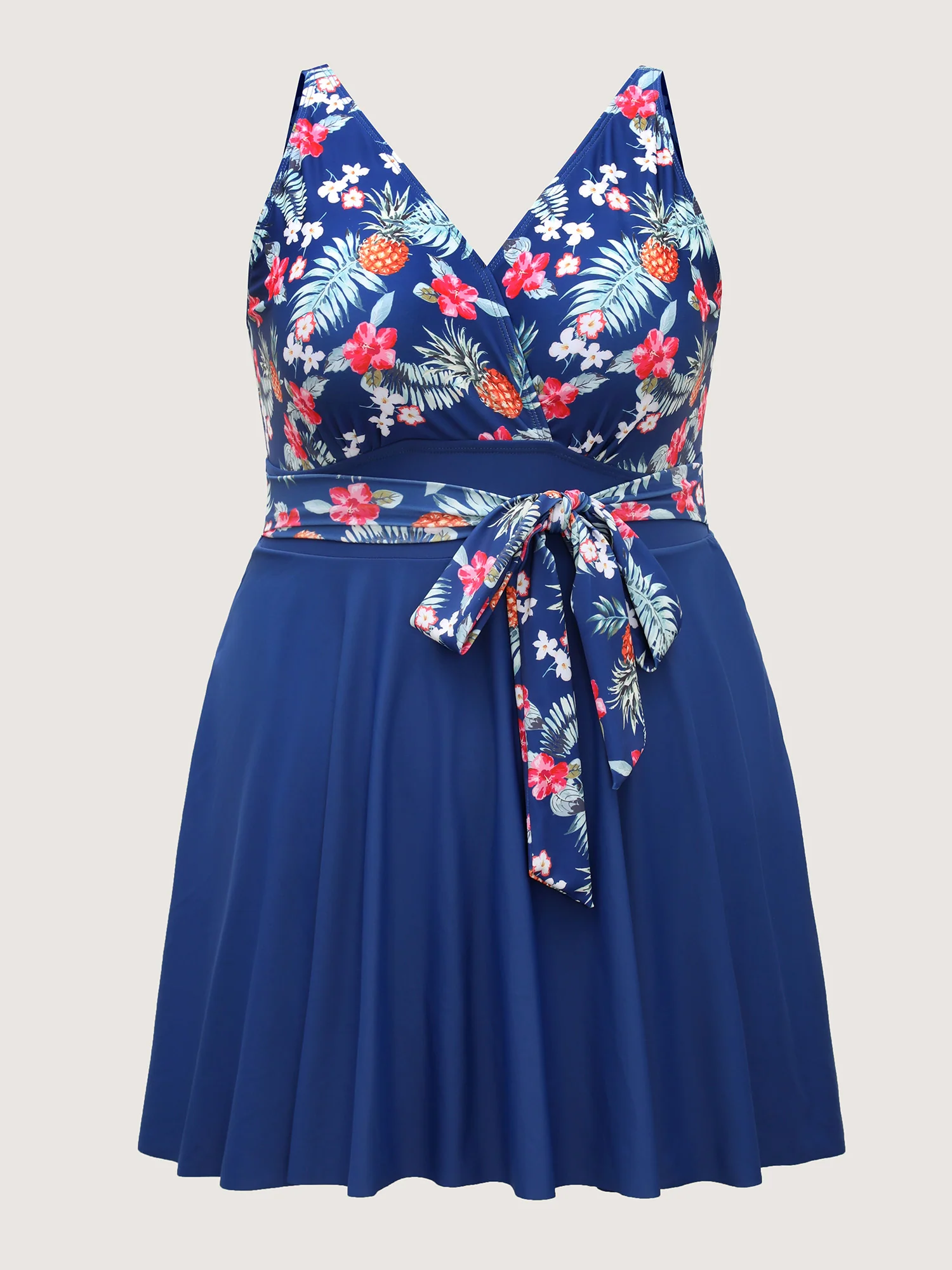 Tropical Floral Print Waist-Tie Swim Dress - Image 9