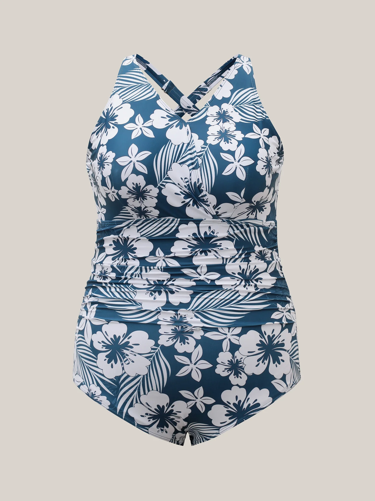 Tropical Flower Print Gathered One-Piece Swimsuit - Image 6