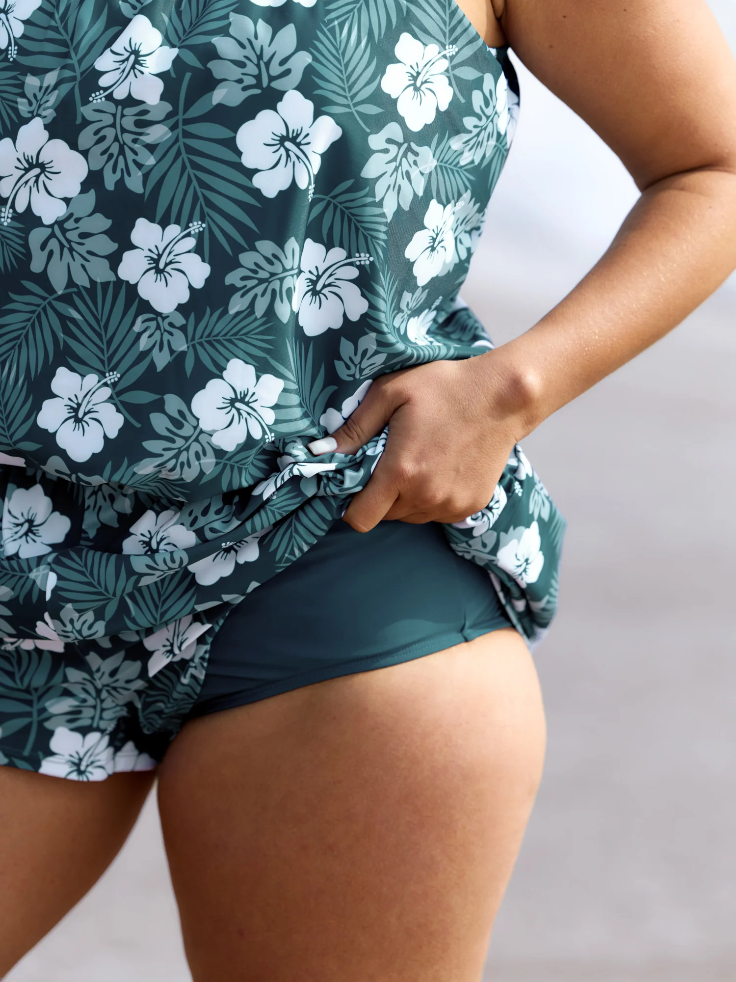 Tropical Flower Print Pockets One-Piece Swimsuit - Image 32