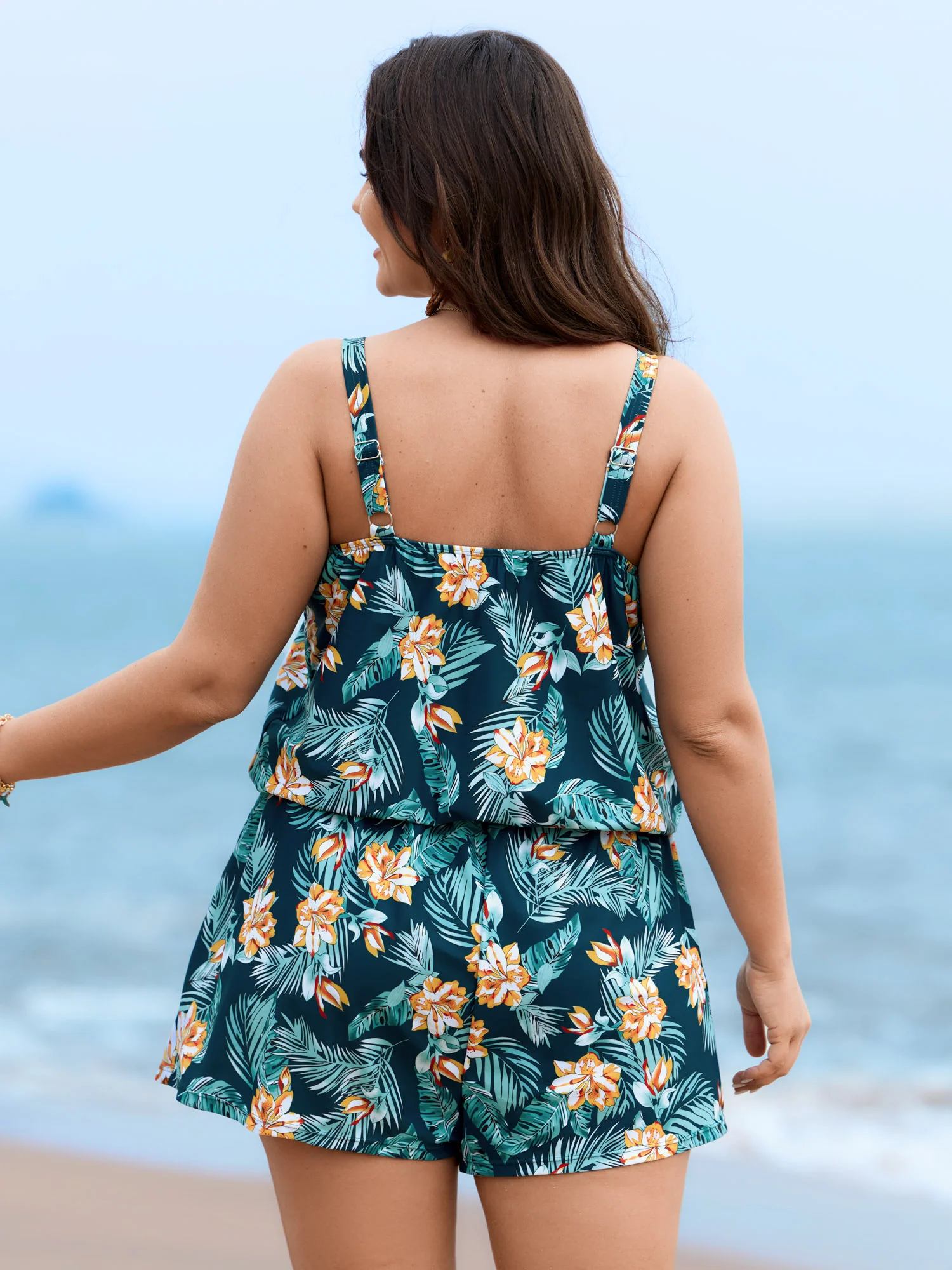 Tropical Flower Print Pockets One-Piece Swimsuit - Image 41