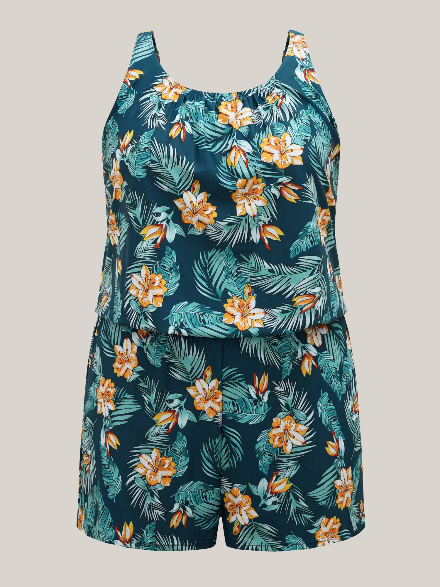 Tropical Flower Print Pockets One-Piece Swimsuit - Image 44