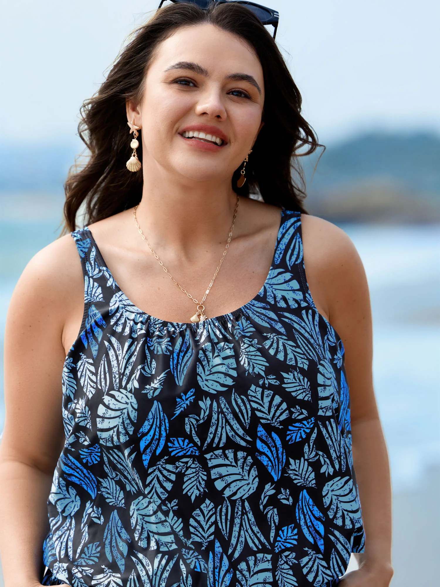 Tropical Flower Print Pockets One-Piece Swimsuit - Image 46