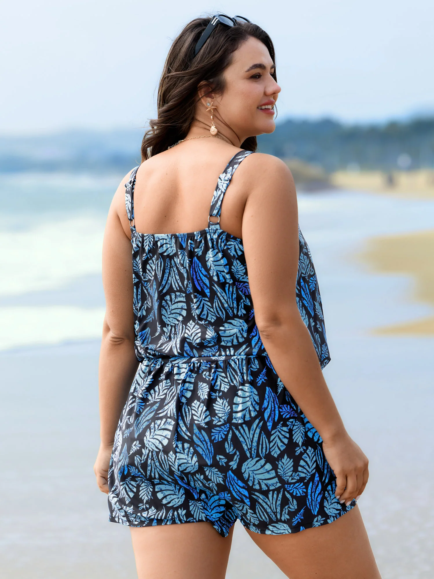 Tropical Flower Print Pockets One-Piece Swimsuit - Image 50