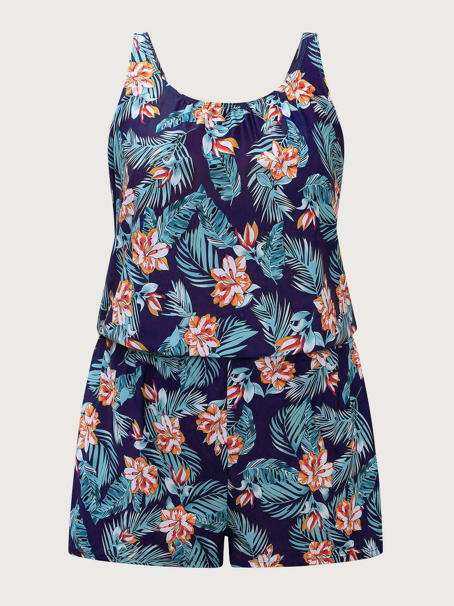 Tropical Flower Print Pockets One-Piece Swimsuit - Image 62