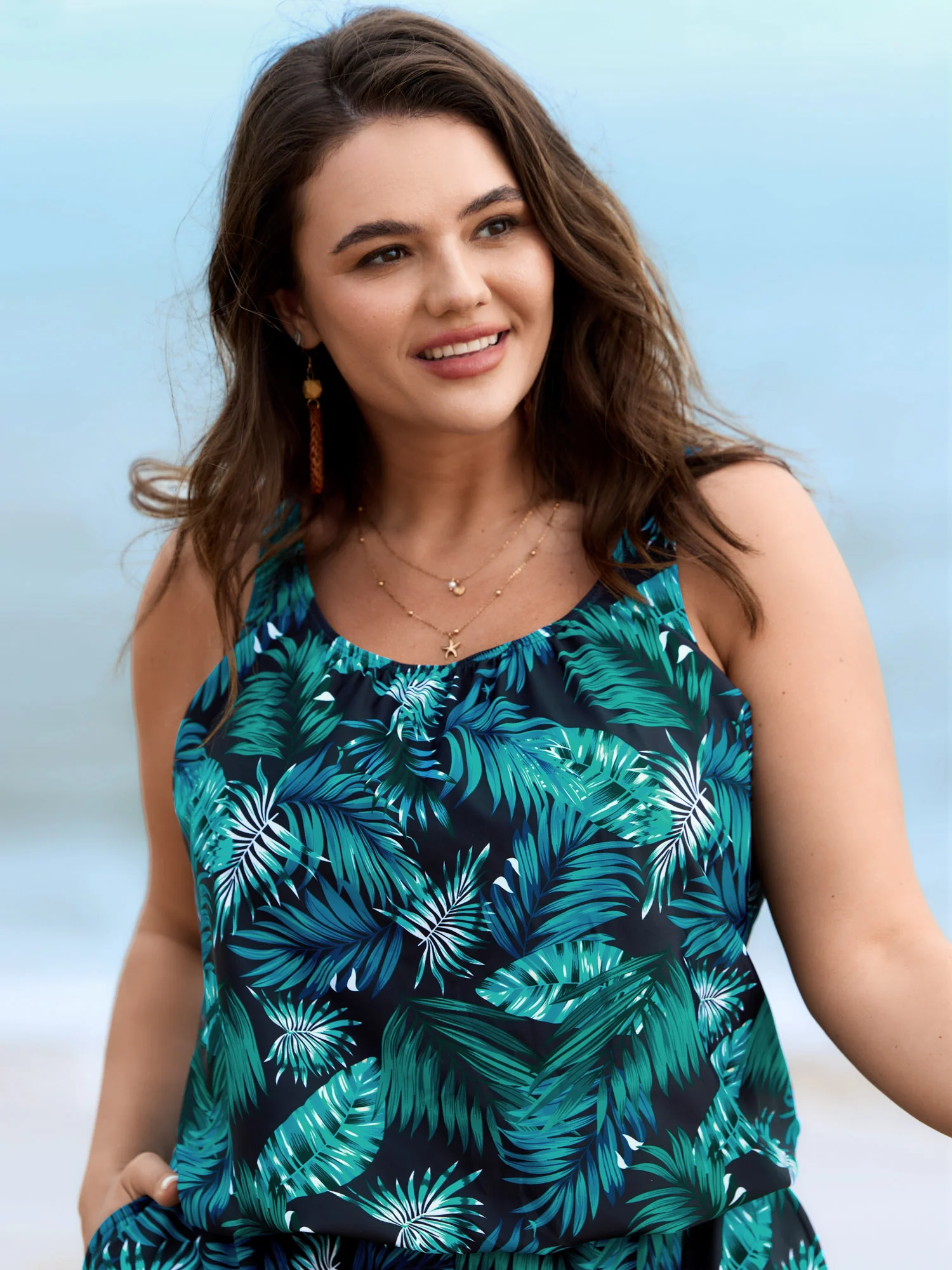Tropical Flower Print Pockets One-Piece Swimsuit - Image 64