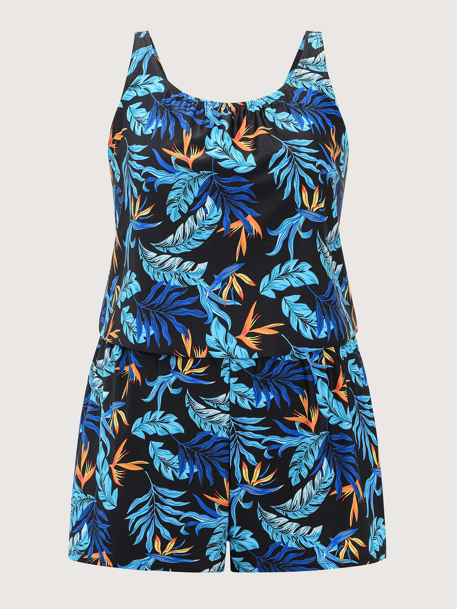 Tropical Flower Print Pockets One-Piece Swimsuit - Image 80