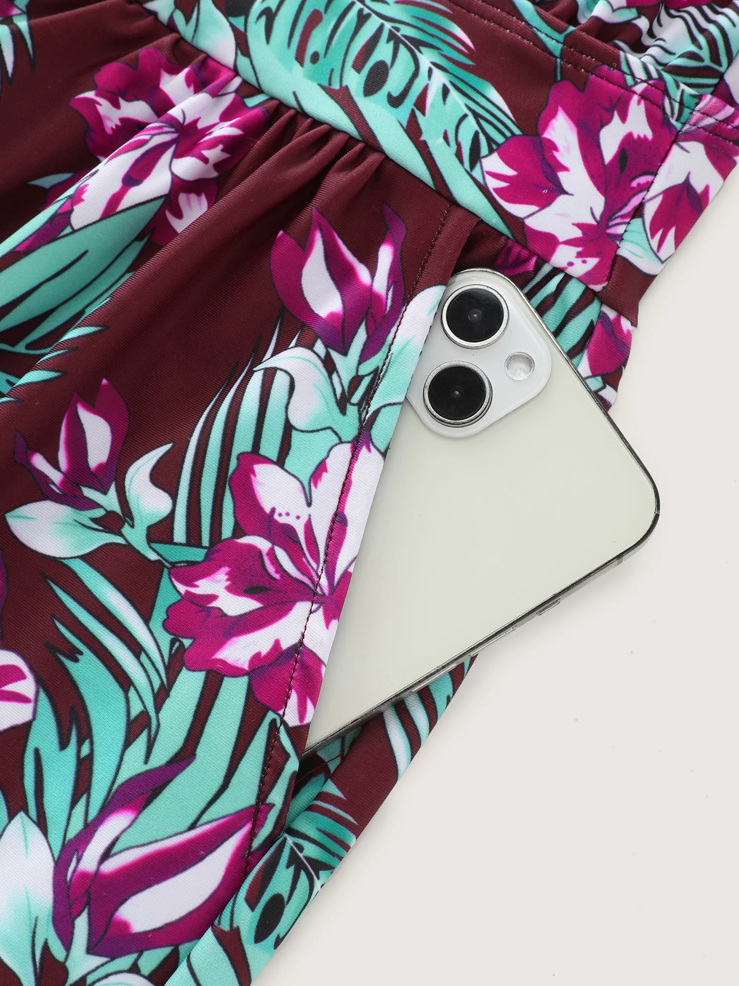 Tropical Flower Print Pockets One-Piece Swimsuit - Image 88