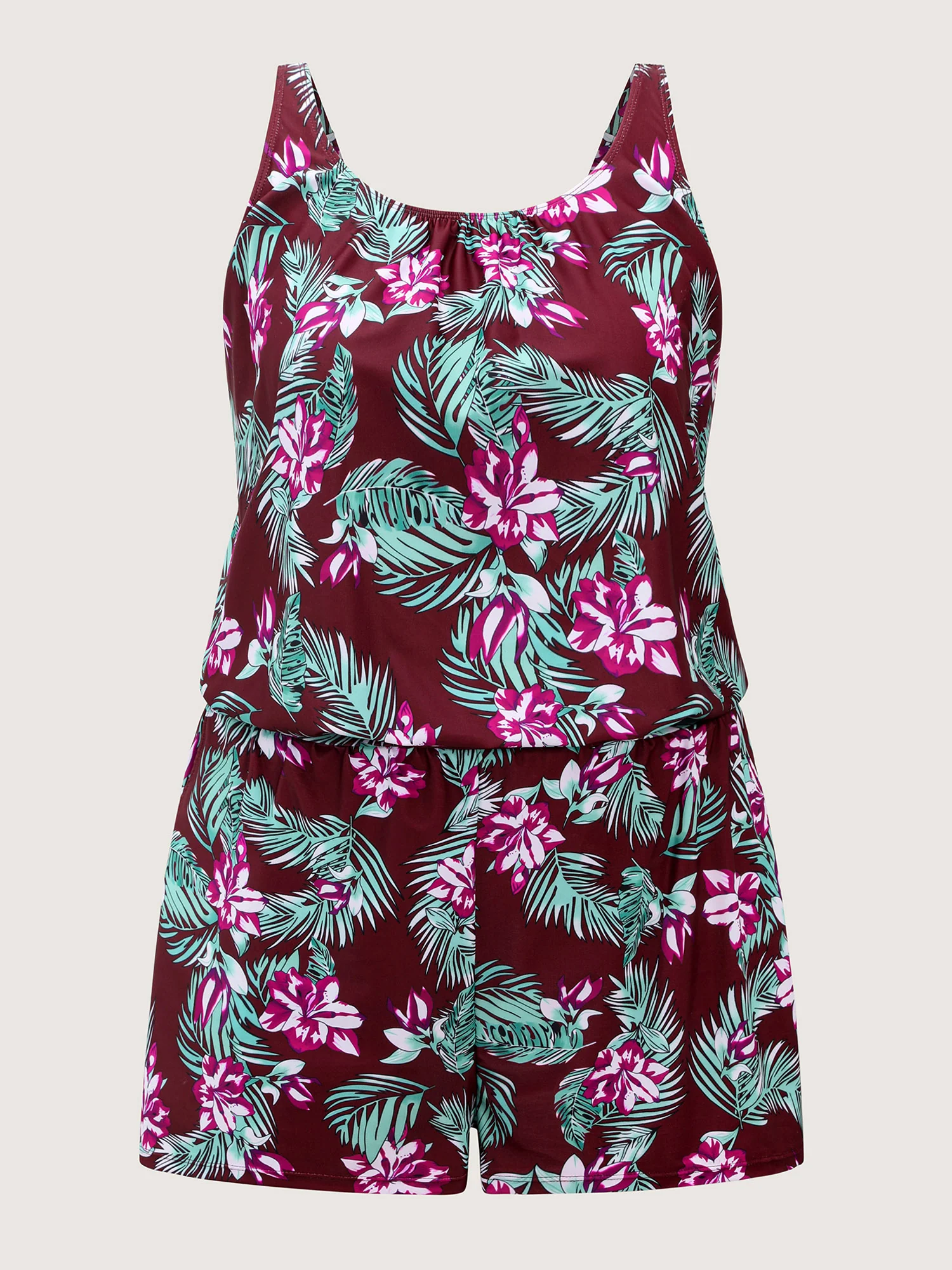 Tropical Flower Print Pockets One-Piece Swimsuit - Image 89