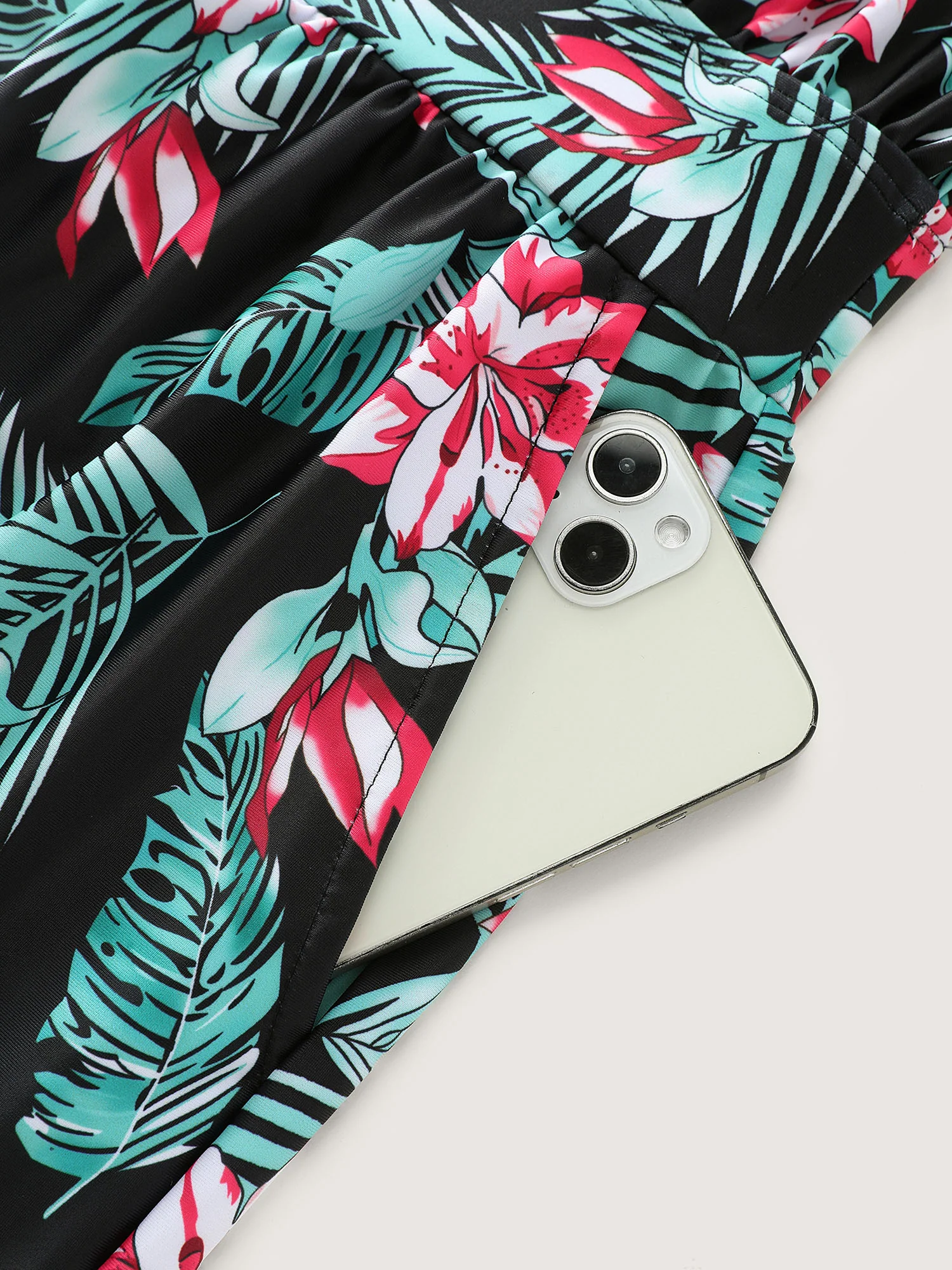 Tropical Flower Print Pockets One-Piece Swimsuit - Image 98