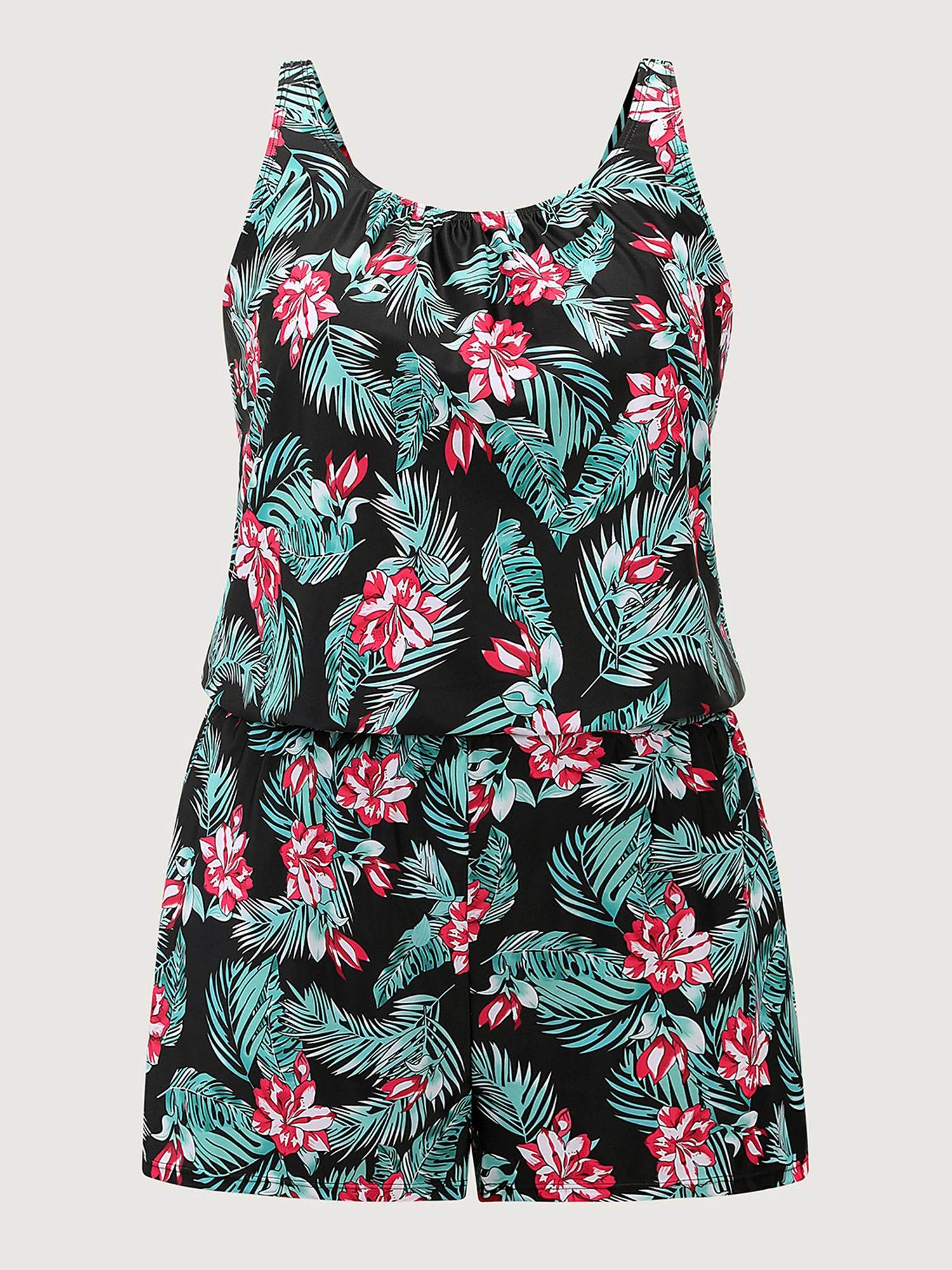 Tropical Flower Print Pockets One-Piece Swimsuit - Image 99