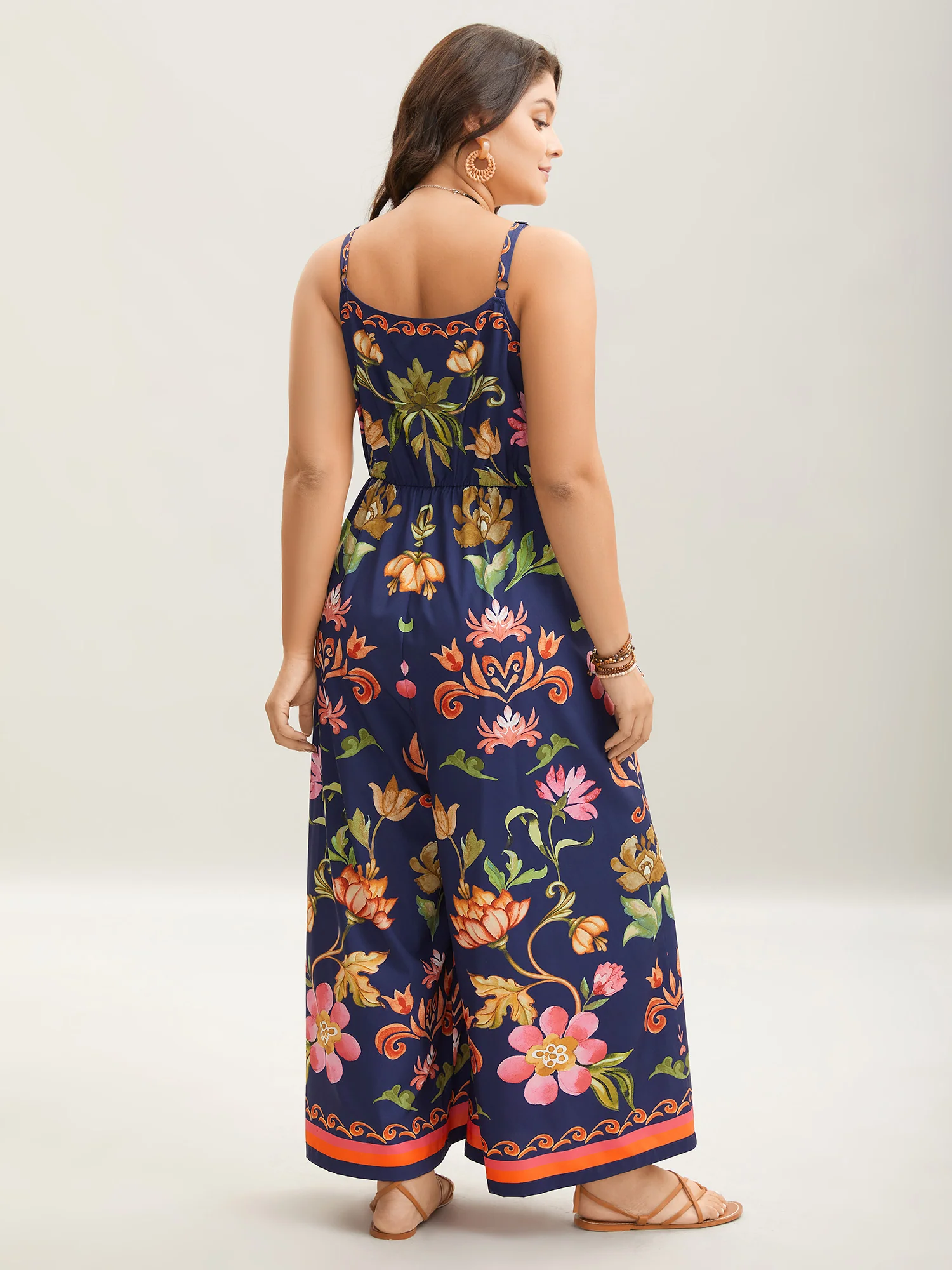 Tropical Flowers Print Pockets Cami Jumpsuit - Image 4