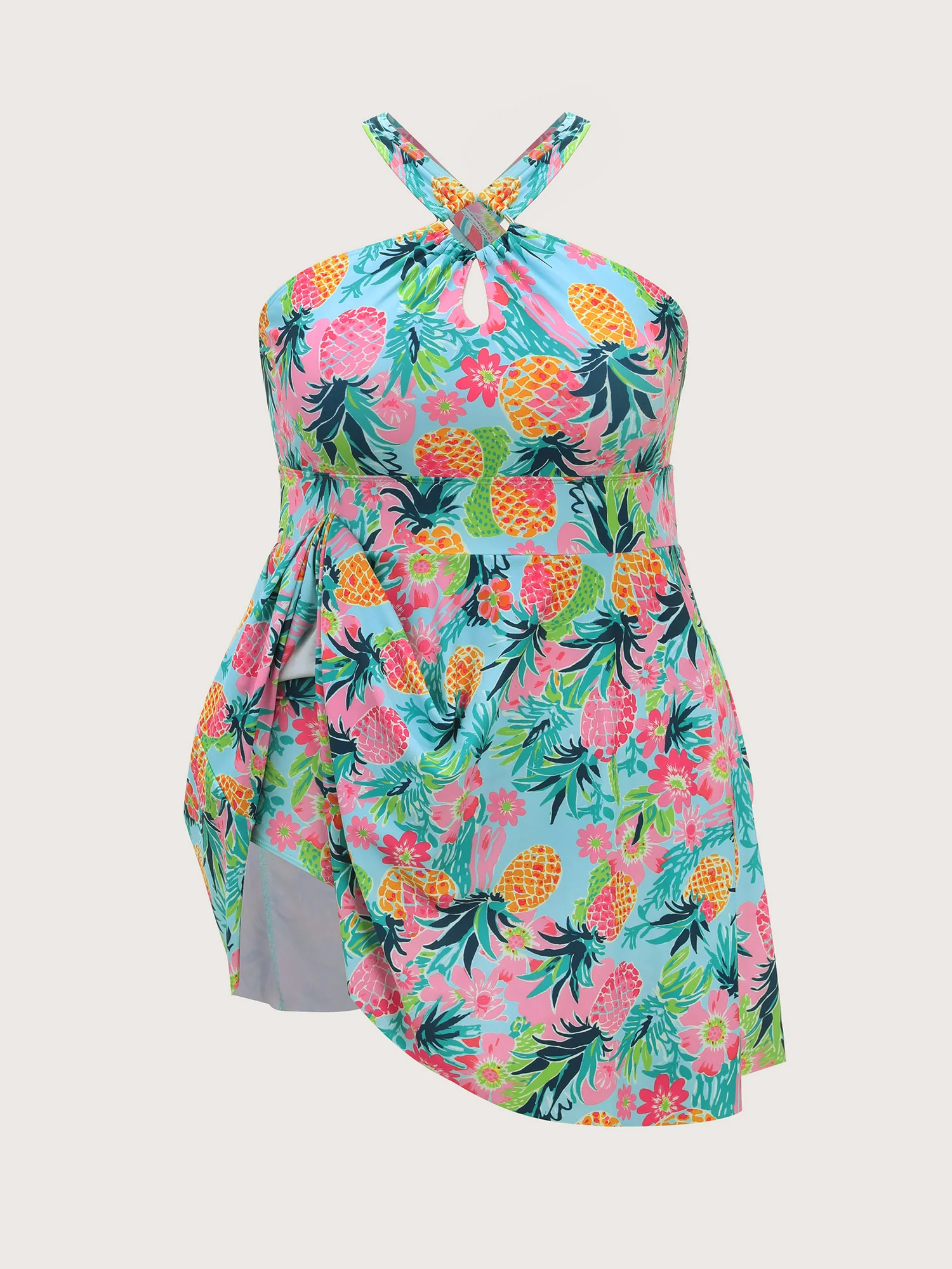 Tropical Fruit Print Halter Neck Swim Dress - Image 8