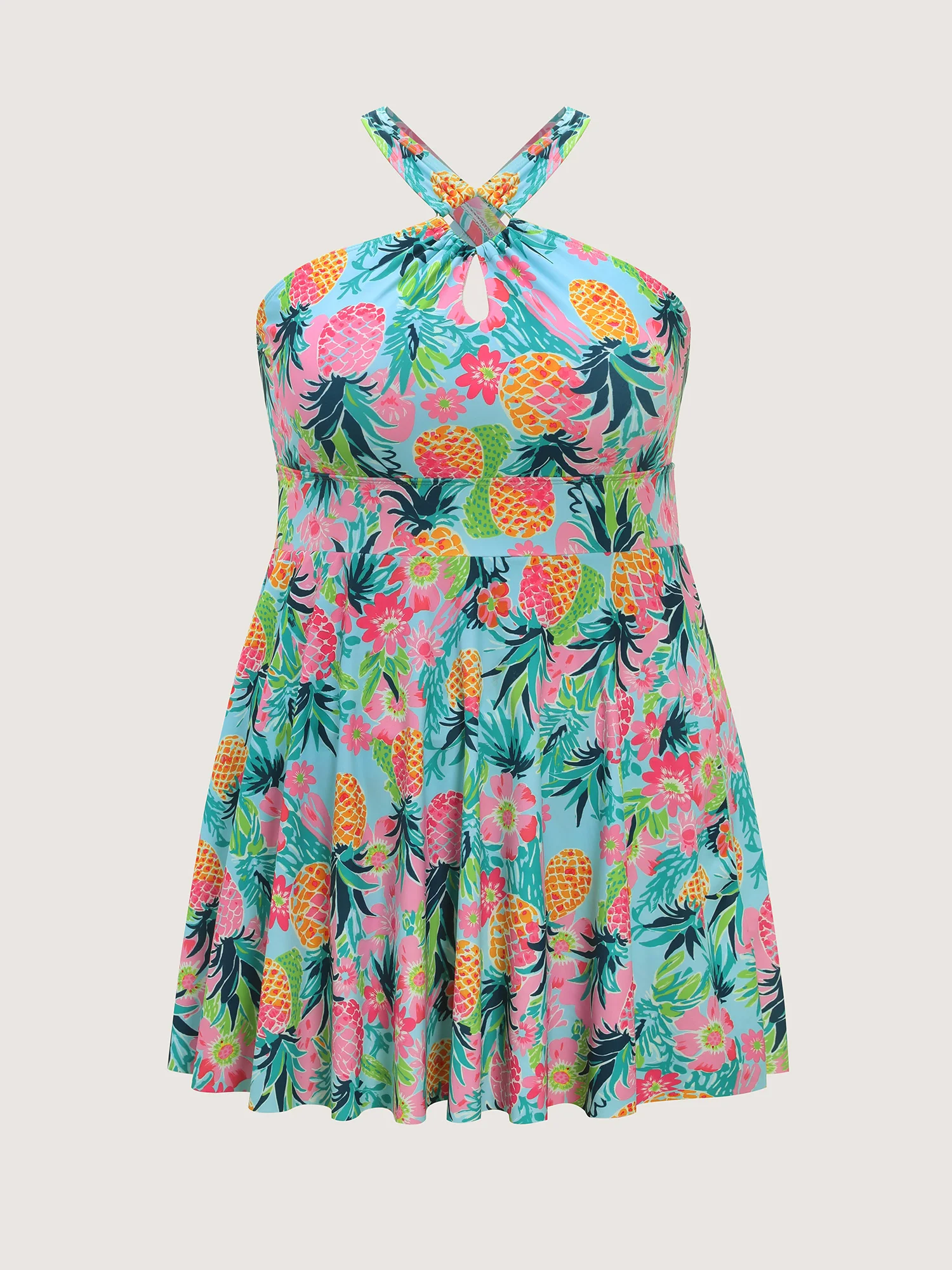Tropical Fruit Print Halter Neck Swim Dress - Image 9